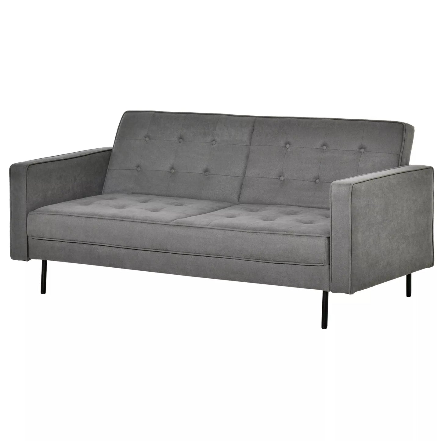 Miegamoji sofa 3 vietų, miegamoji sofa, audinio sofa su miegojimo funkcija, lova-sofa su reguliuojamu kampu, vintažinė, eukalipto mediena, medvilnė, pilka