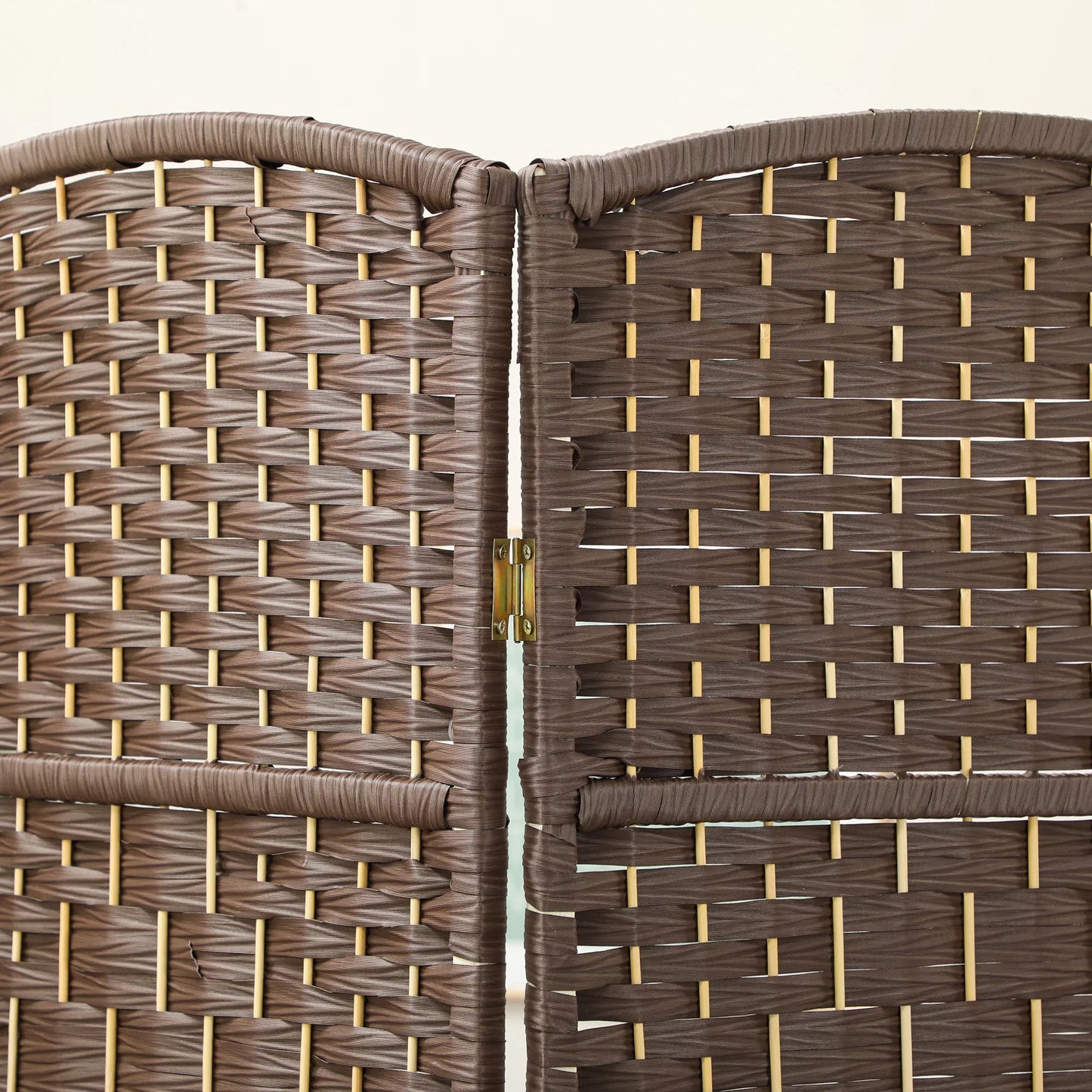 3 dalių sulankstoma pertvara su pintų raštų, pušies medienos, ruda