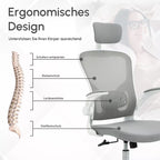 Infografika apie ergonomišką dizainą su pečių, nugaros, juosmens ir uodegikaulio atrama