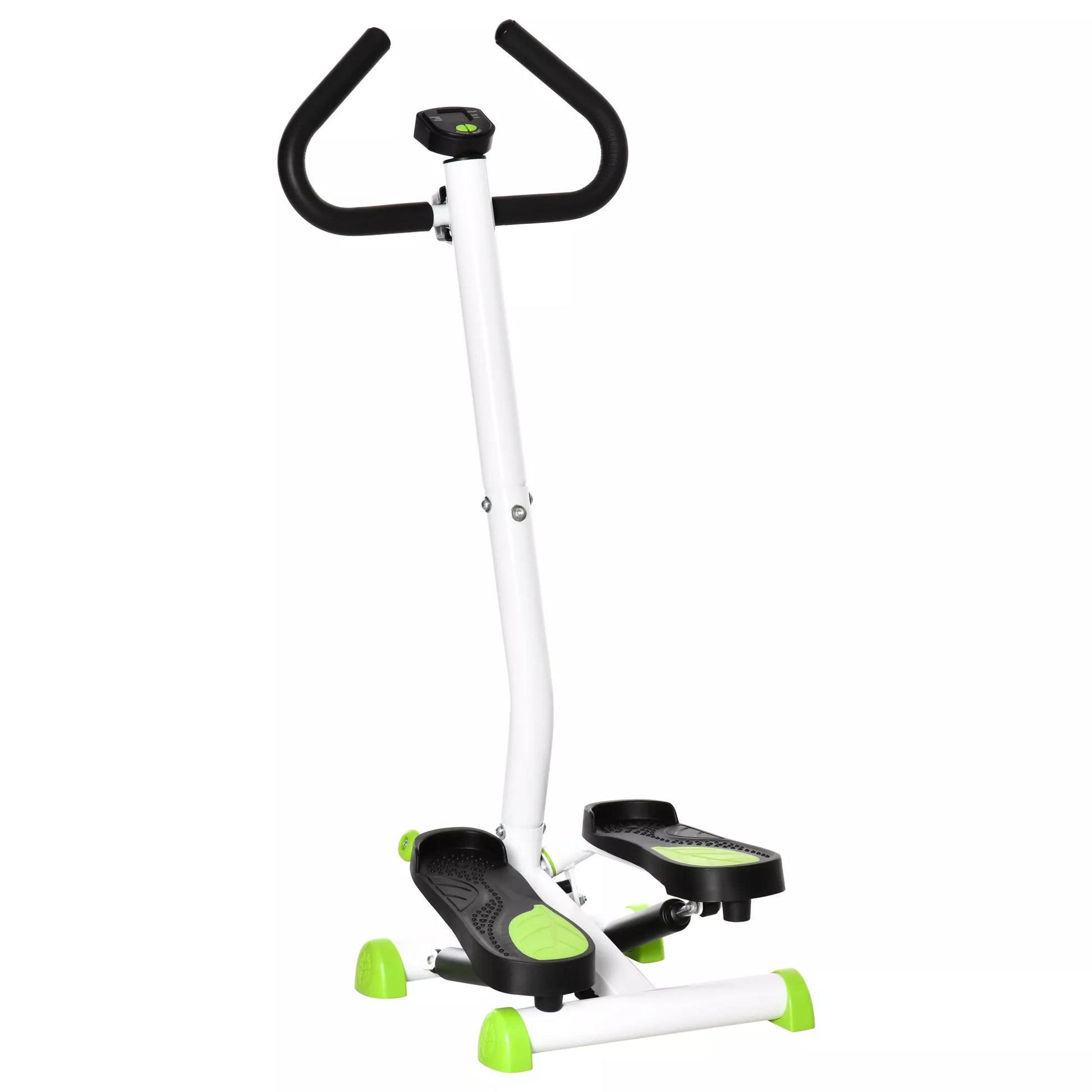 Fitness Stepperis treniruoklis, su LCD monitoriumi, neslystančiais pedalais, pagamintas iš plieno ir ABS, 55x44x108 cm, žalias+juodas