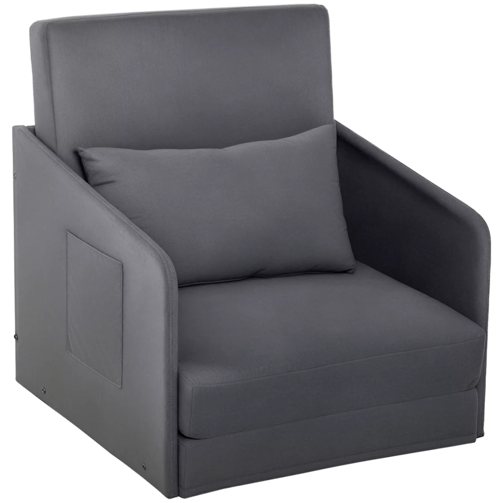 Miegamasis sofos Sofos lova Vienvietė sofa Skalbiama danga 2 šoninės kišenės Pagalvės Metalo Pilka 70 x 76 x 77 cm