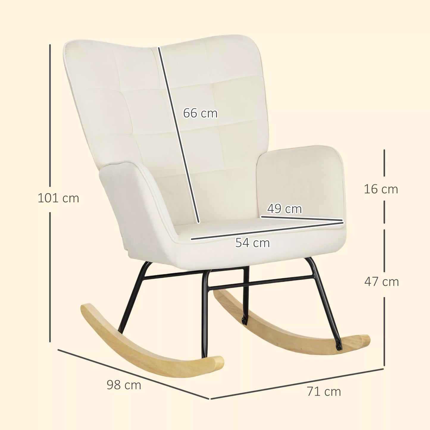 Sūpynės kėdė, storas paminkštinimas, platus atlošas, bukmedžio/plieno rėmas, iki 120 kg, smėlio spalvos