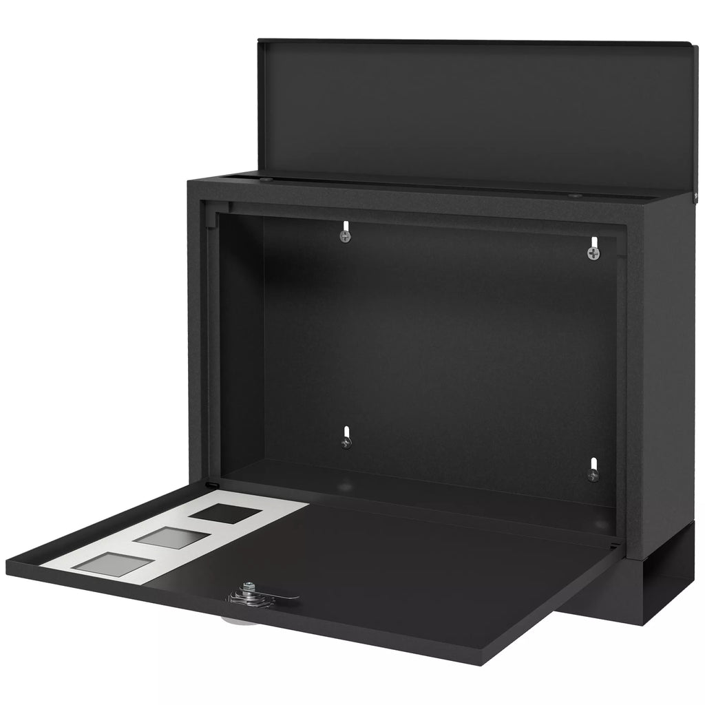 Pašto dėžutė iš metalo, rakinama, 36,5 x 11,5 x 29 cm, juoda