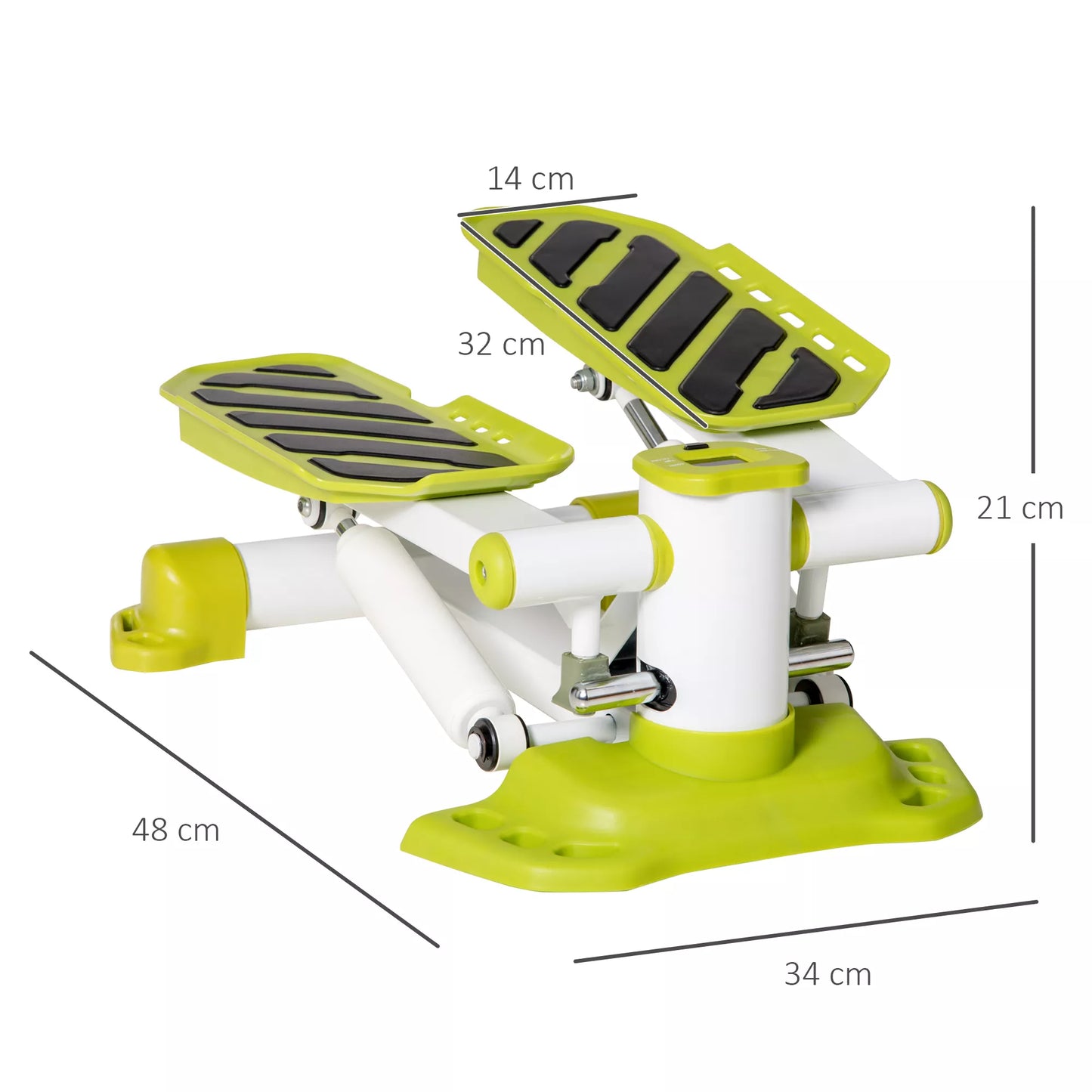 Mini-steperis, nešiojamas, neslystantis, su hidrauliniu cilindru, LCD ekranu, metalas/ABS, 48x34x21 cm, baltas/geltonas