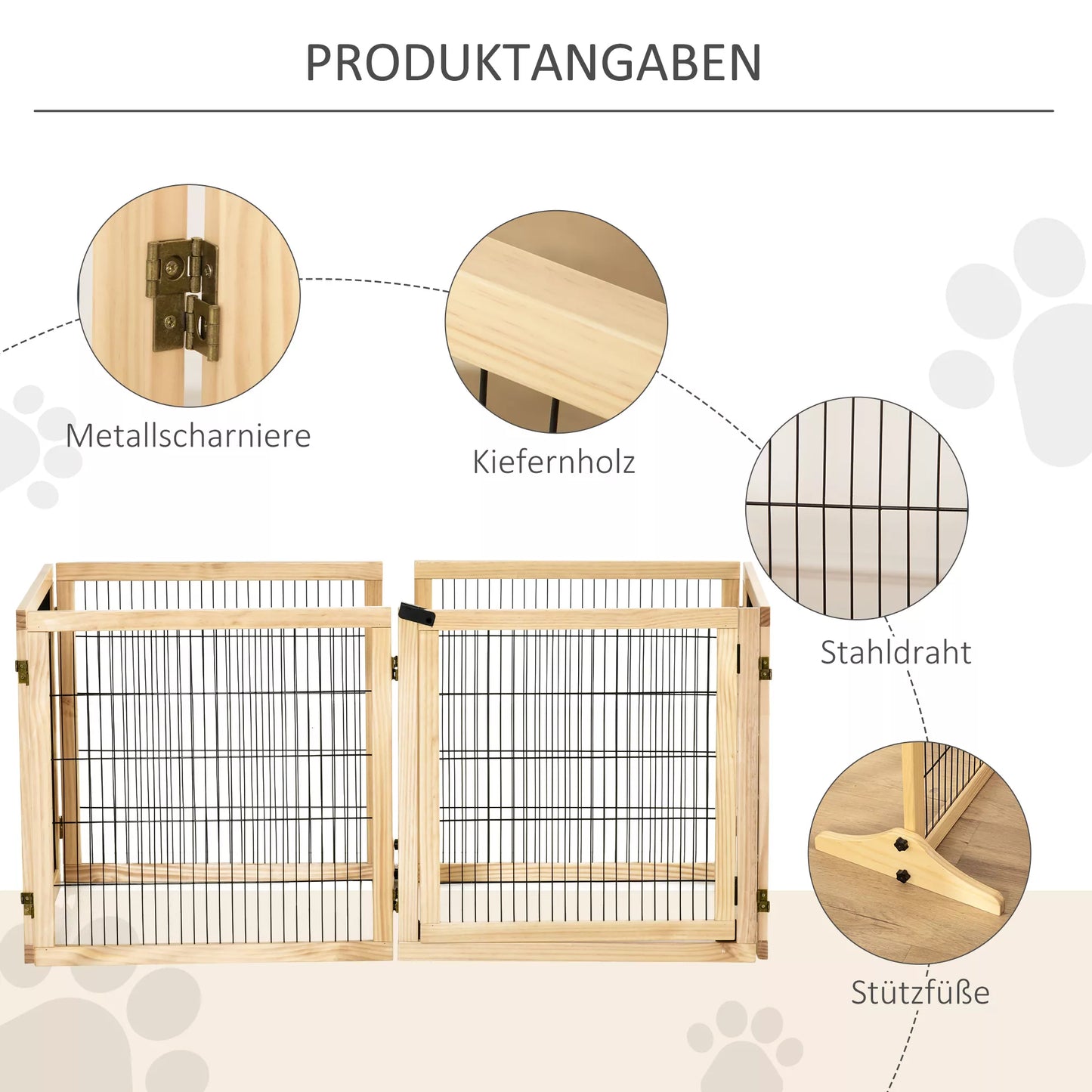 Šunų tvora, skirta laikyti šunis atskirai, pušies mediena, sulankstoma 432 x 36 x 70 cm, natūrali