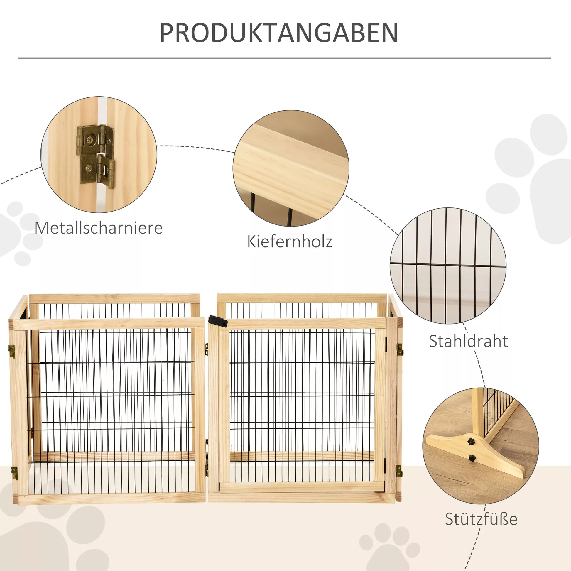 Šunų tvora, skirta laikyti šunis atskirai, pušies mediena, sulankstoma 432 x 36 x 70 cm, natūrali