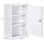 Vaistų spintelės schema su matmenimis 46, 30 ir 14 cm