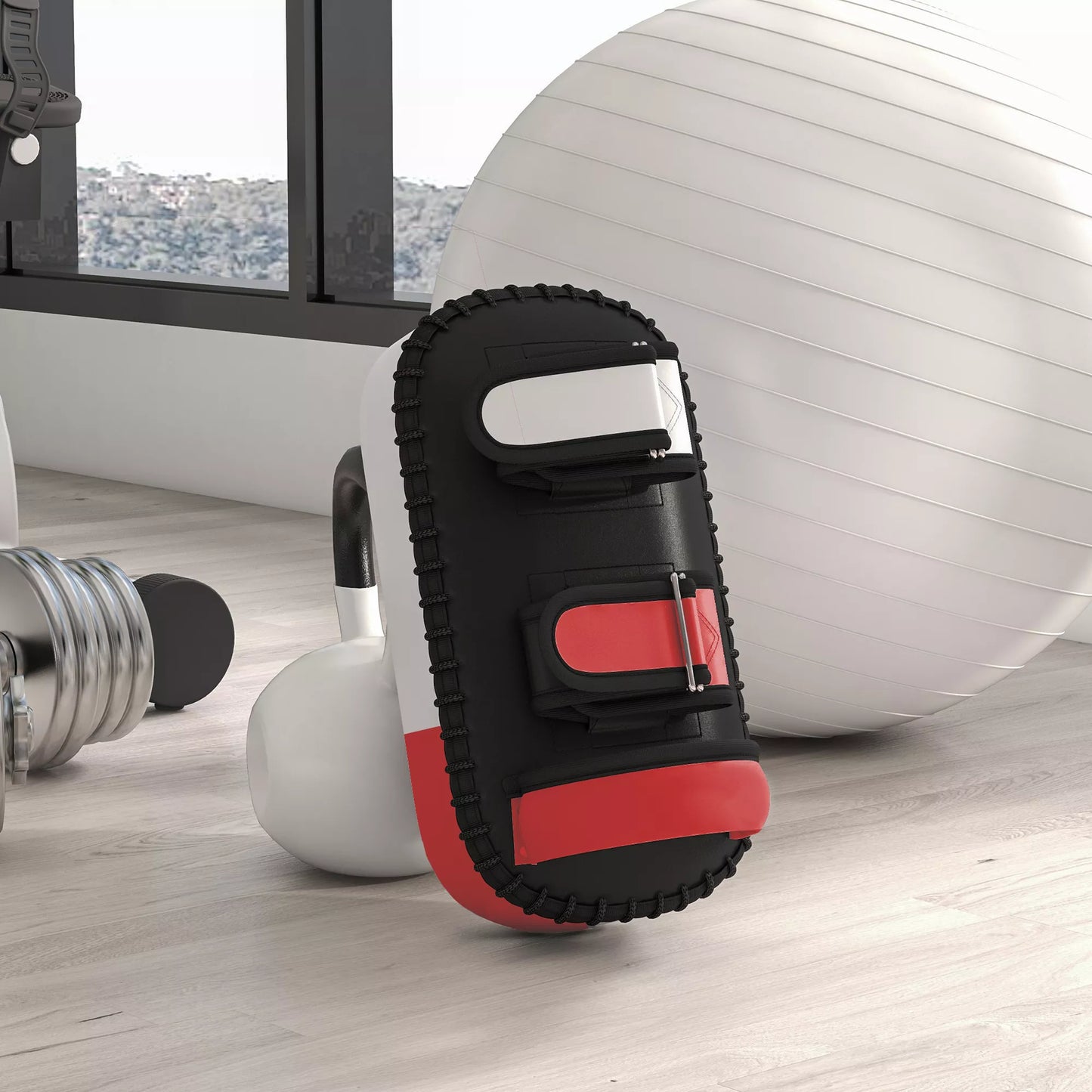 Smūgių pagalvėlė Muay Thai, Kickboxui, dirbtinės odos užvalkalas, 0,4 kg, 38x20x18 cm, Juoda/Raudona/Balta