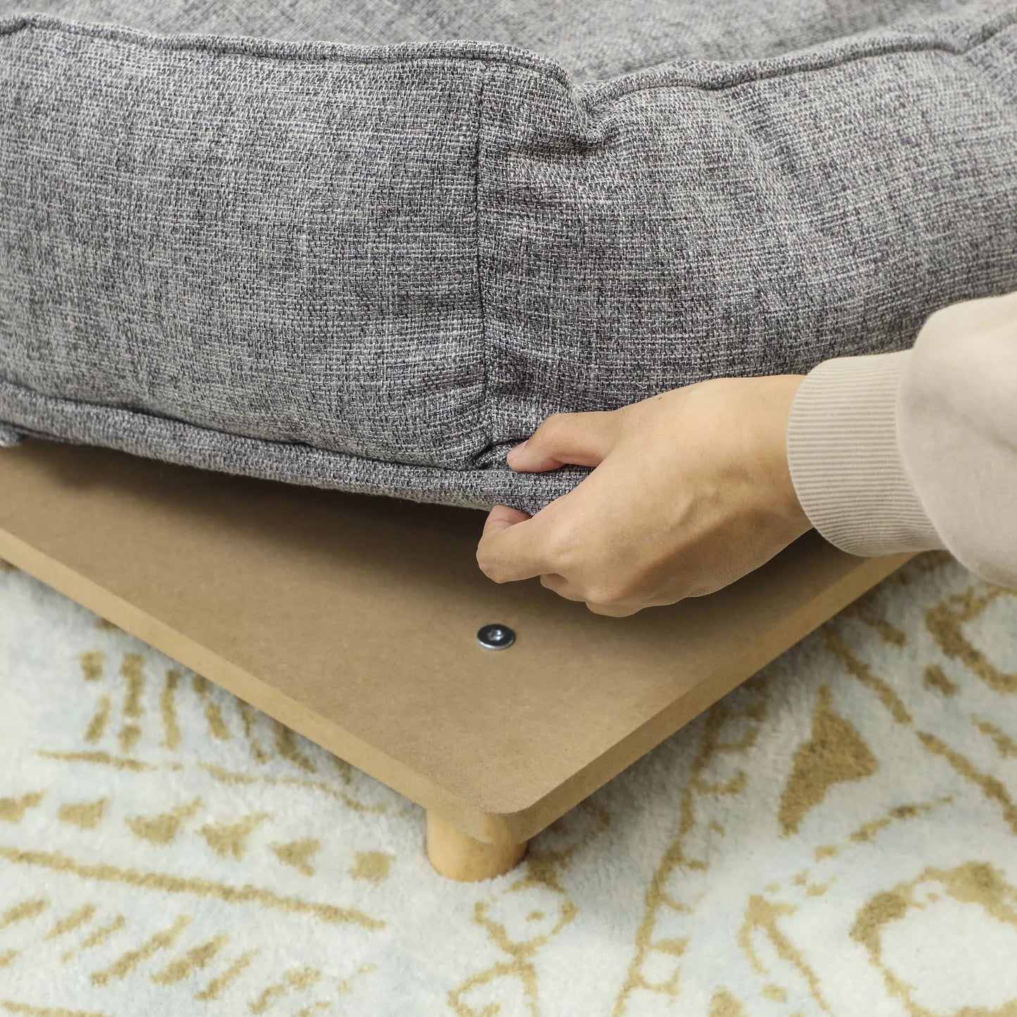 Šunų sofa, naminių gyvūnų sofa, naminių gyvūnų lovelė, nuimamas ir skalbiamas apmušalas, natūralus + tamsiai pilkas