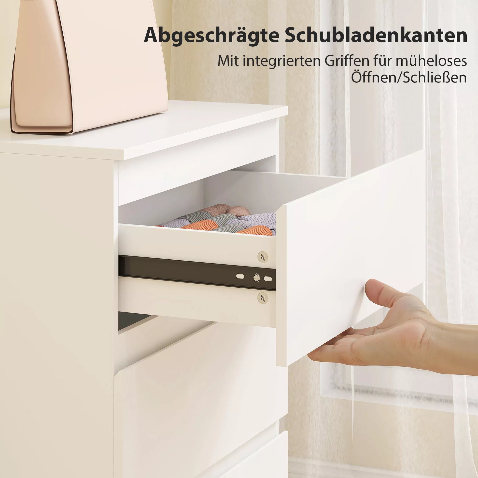 Kompaktinė spintelė su 3 stalčiais, skirta svetainei, miegamajam, prieškambariui, medžio drožlių plokštė, balta