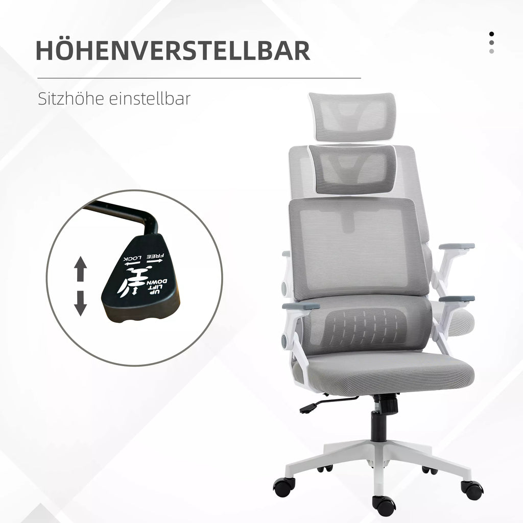 Biuro kėdė ergonomiška su galvos atrama iki 120 kg, pilka