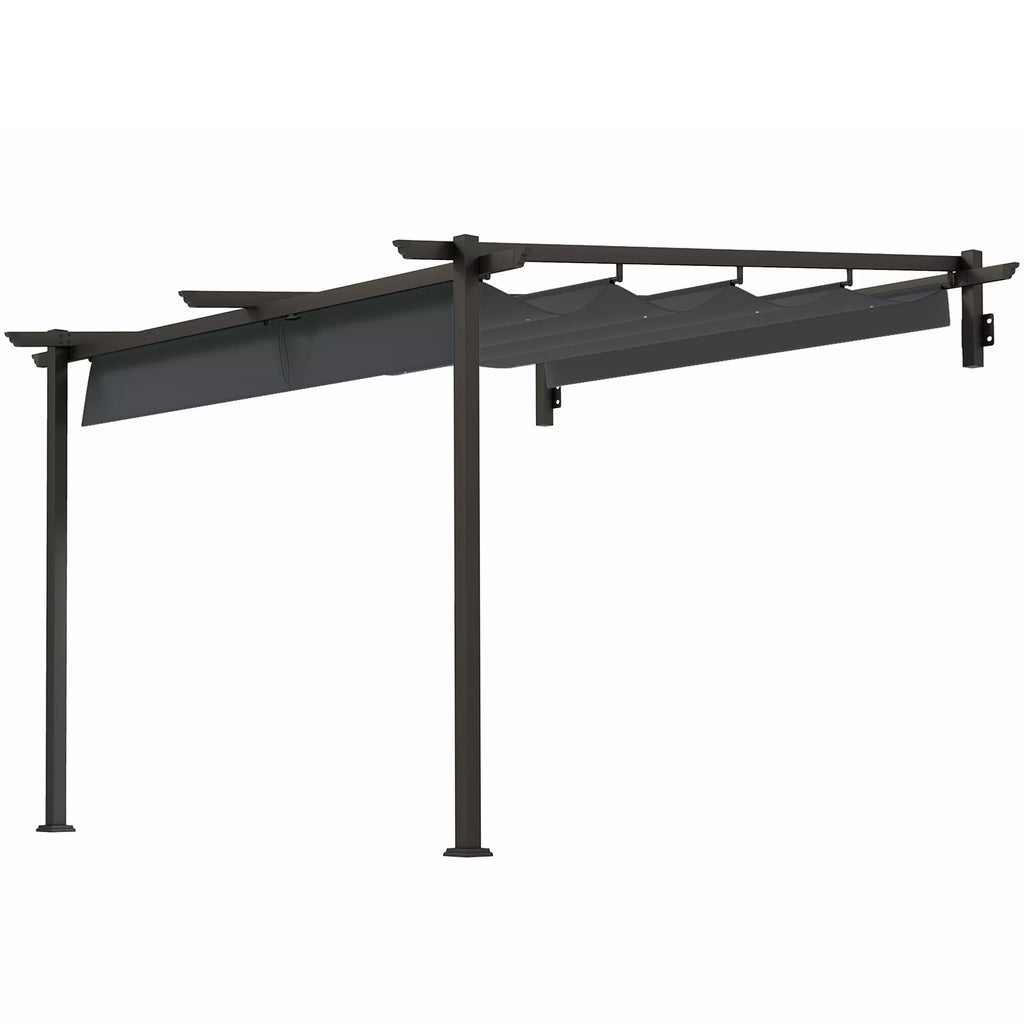 Pavilionas, 3 x 3 m Pergola, Vėjo nepraleidžiantis terasos stogas, Montavimas prie sienos, Reguliuojamas stogas, Skirtas sodui, terasai, Tamsiai pilkos spalvos