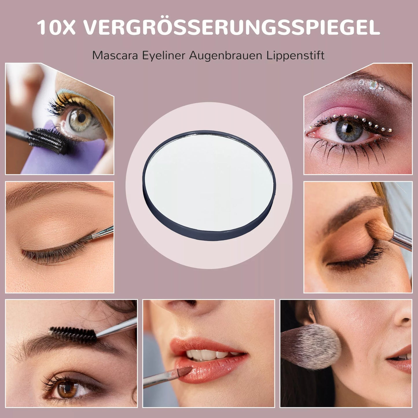 Juodas makiažo veidrodis su LED lemputėmis, USB jungtimi ir 3 režimais, pasukamas