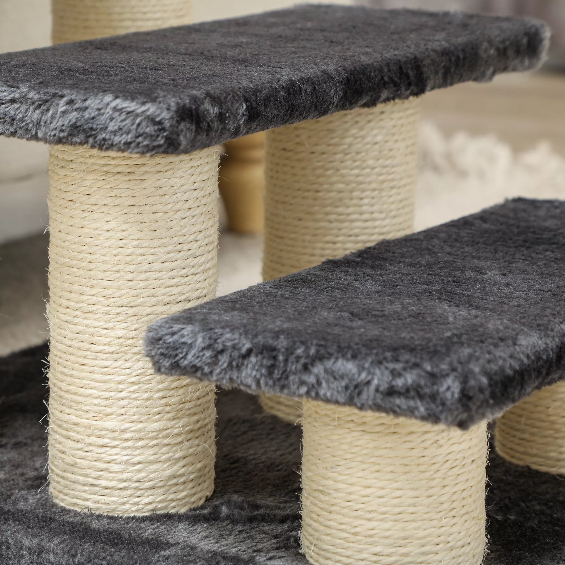 Šunų laiptai, 3 pakopos, 34 cm aukščio, naminių gyvūnų laiptai šunims, katėms, katėms su nagų galandimo stulpu, šunų rampa, pagalba lipant ant lovos, sofos, kanapės, tamsiai pilkos spalvos.