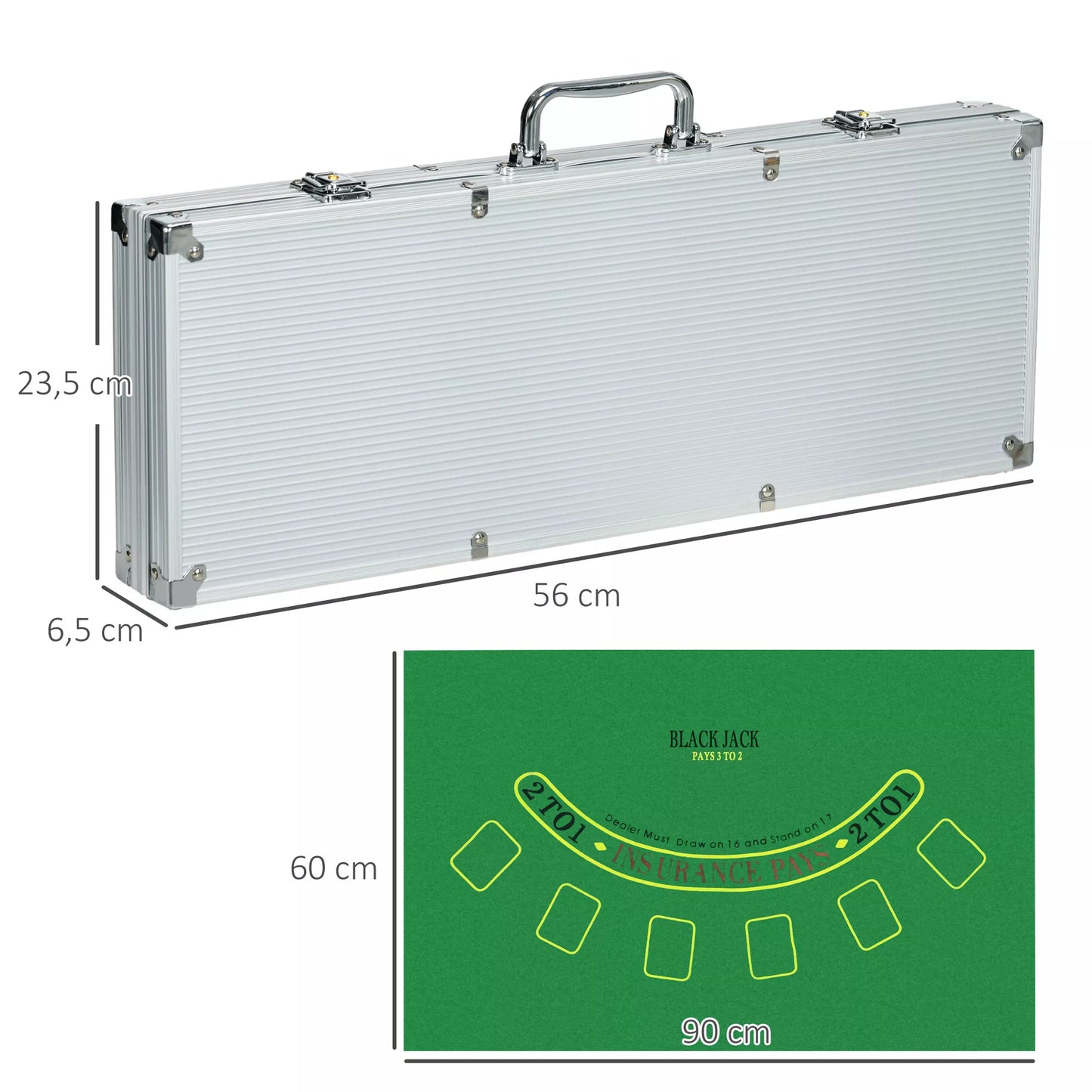 Kazino aksesuarai ir žetonai Pokerio rinkinys su žetonais, pokerio žetonų lagaminas, įsk. vieldiegį, 500 žetonų, rinkinys 9-10 žaidėjams, sidabrinis