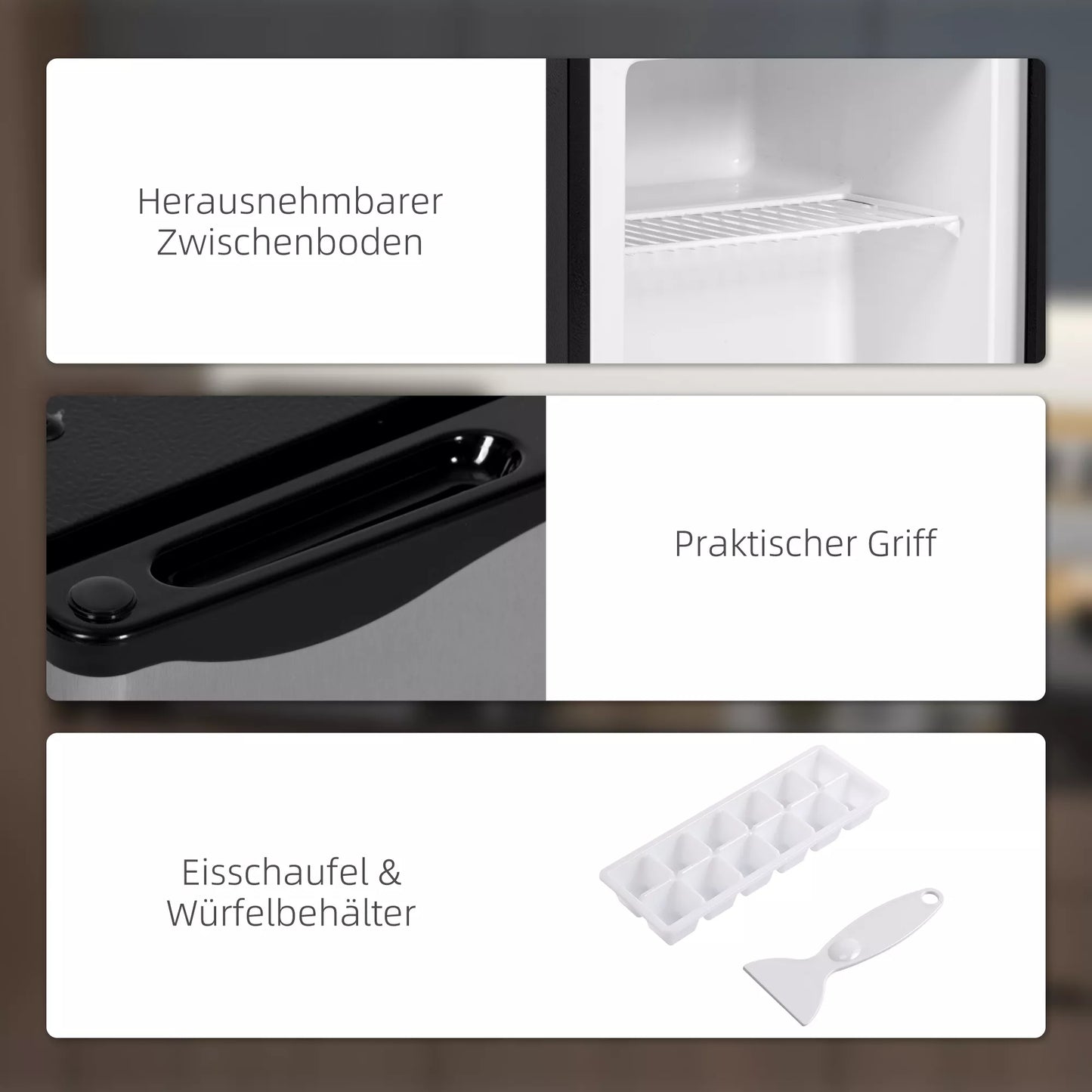 Kompaktiškas šaldiklis, 35 L mini šaldiklis, nuo -14 iki -24 ℃, 5 pakopų temperatūros valdymas, 47 x 44,2 x 48,8 cm, sidabrinis