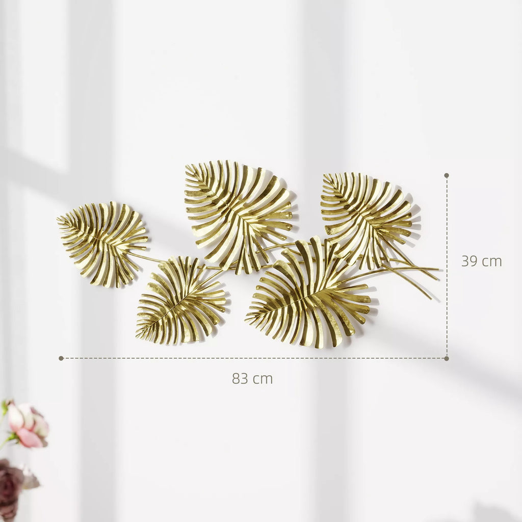 Sienų dekoracija metalinė, monstera lapų formos, 83 cm, auksinė
