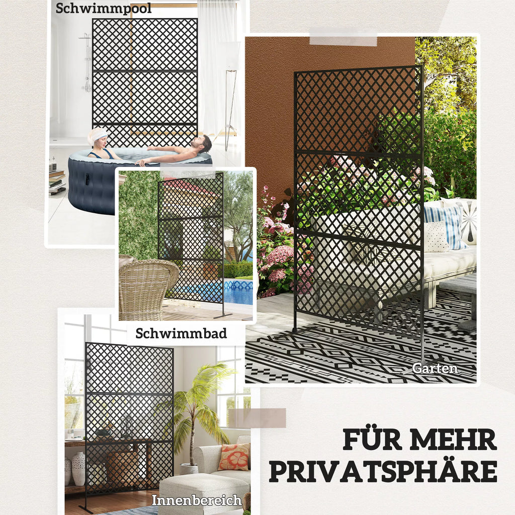 Lauko erdvės skirstytuvas, metalinis sieninis ekranas terasai, verandai, sodui, laisvai stovintis grotelės, plienas, juodas