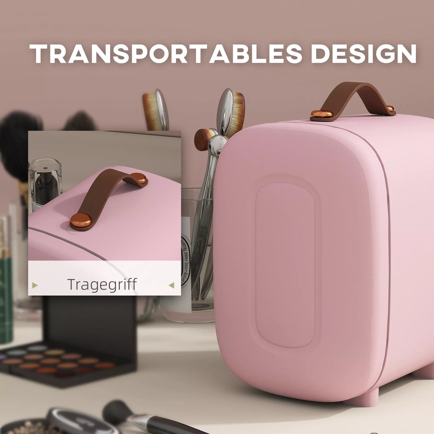 Mini šaldytuvas, grožio šaldytuvas, 4 L talpa, 20,3 x 26,3 x 28 cm, rožinis