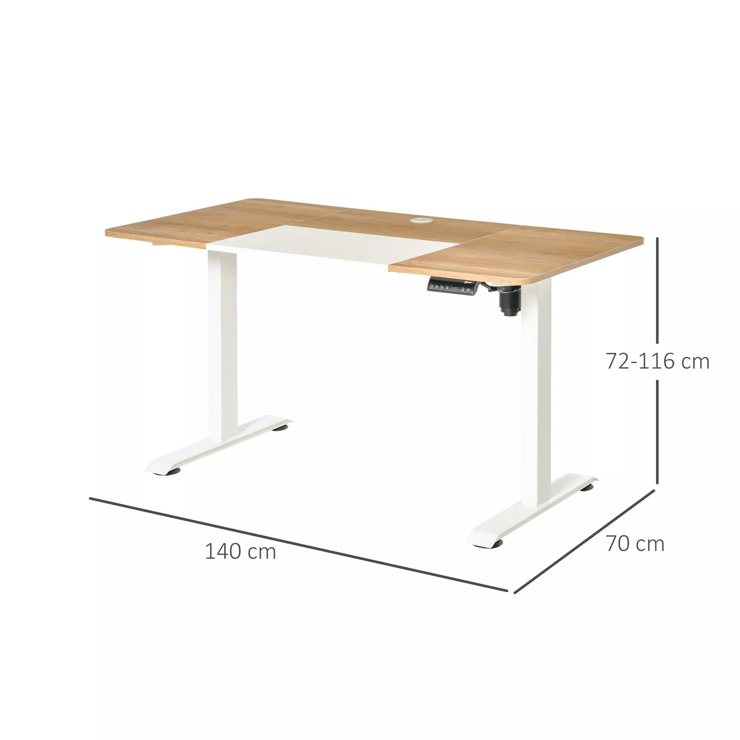 Elektrinis reguliuojamo aukščio stalas 140 x 70 cm, kompiuterio stalas su 4 atminties nustatymais, 4 dalių stalviršis, stovimo-sėdėjimo stalas su apsauga nuo susidūrimo, apsauga nuo perkaitimo, baltas