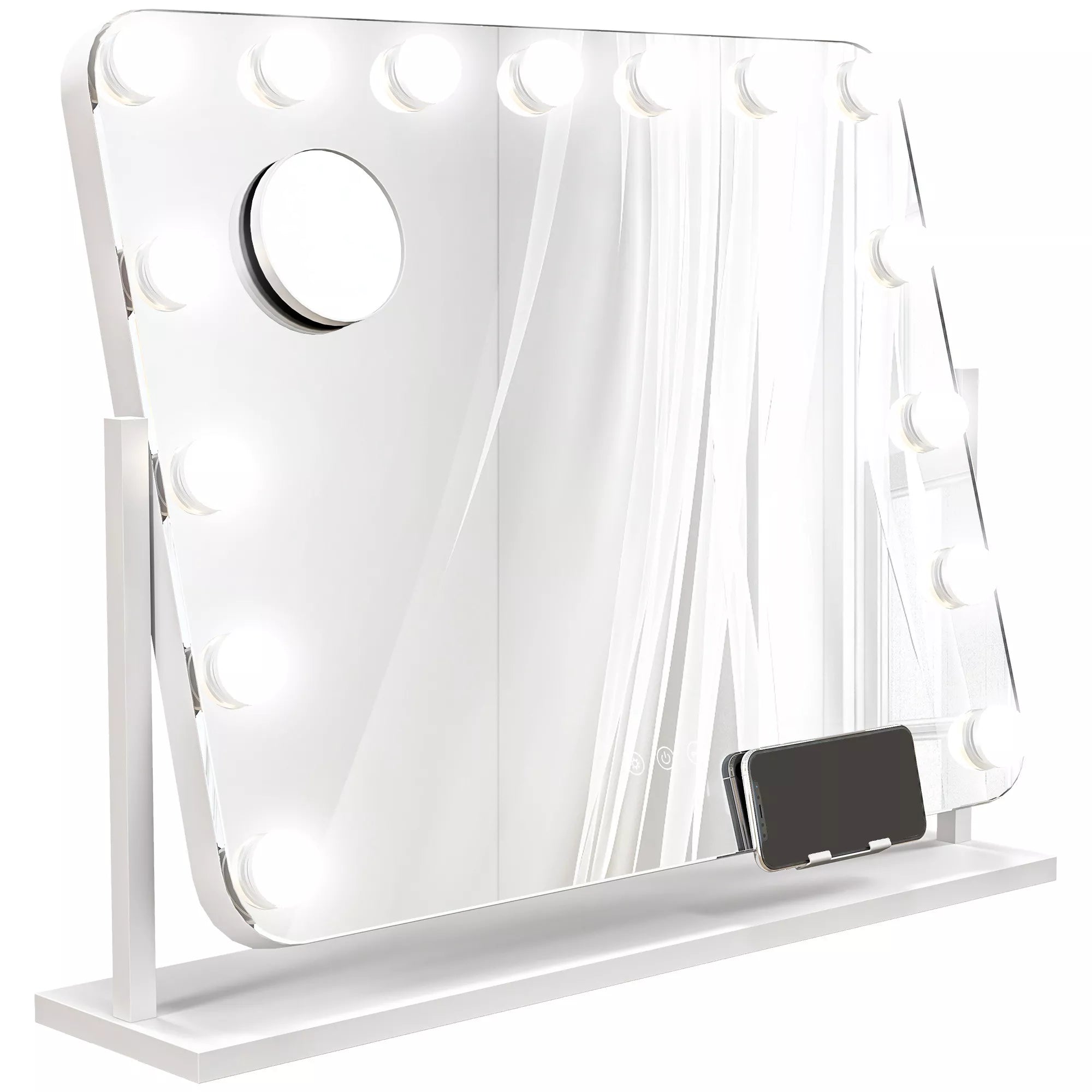 LED kosmetinis veidrodis, 3 apšvietimo režimai, reguliuojamas apšvietimas, jutiklinis valdymas, USB, 62,5 x 49,5 cm, baltas