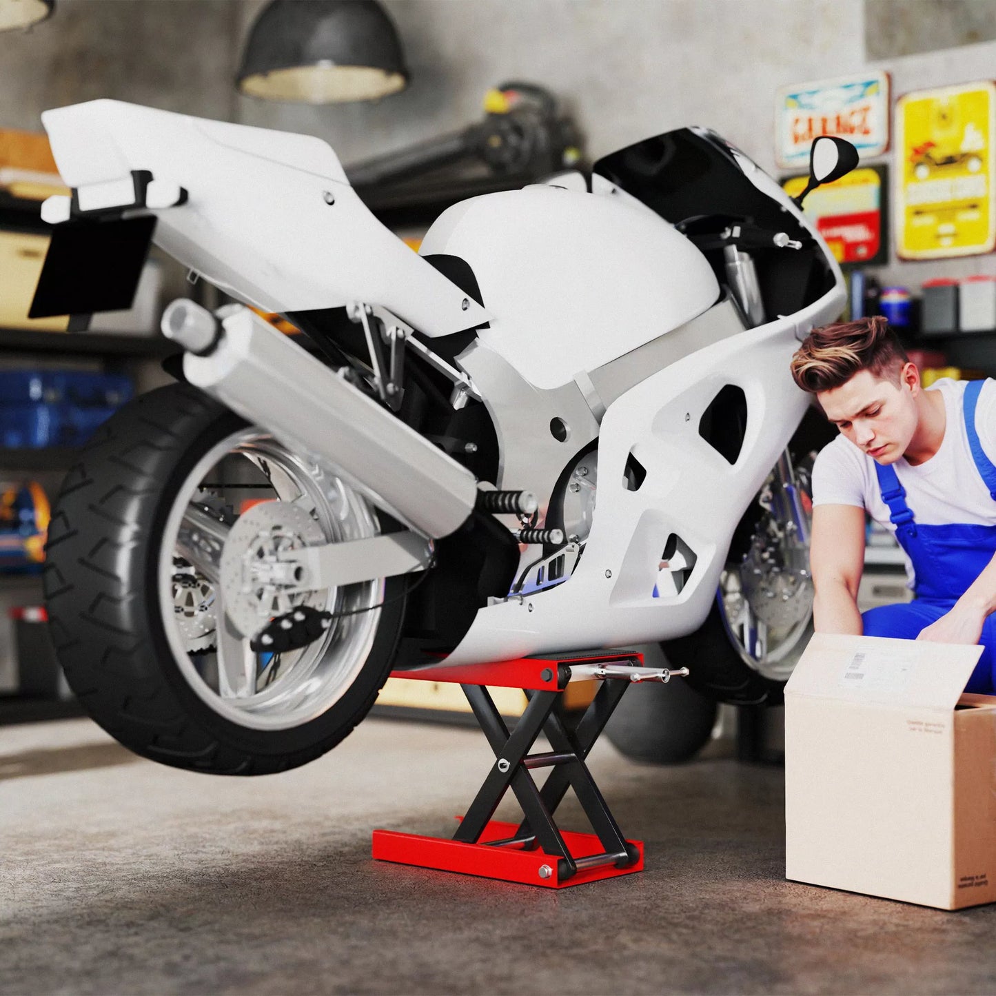 Motociklo keltuvas 500 kg keliamoji galia, motociklo pakelimo platforma, reguliuojamas aukštis 100-370 mm