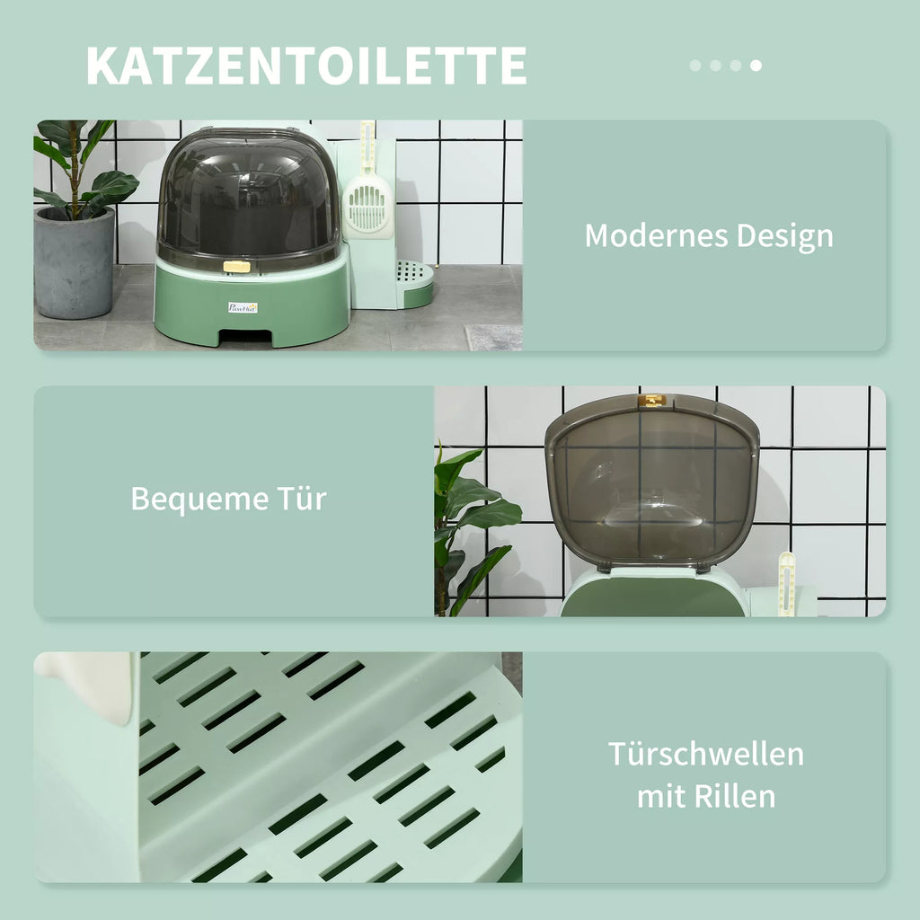 Katės tualeto detalės: modernus dizainas, durys, slenskčiai