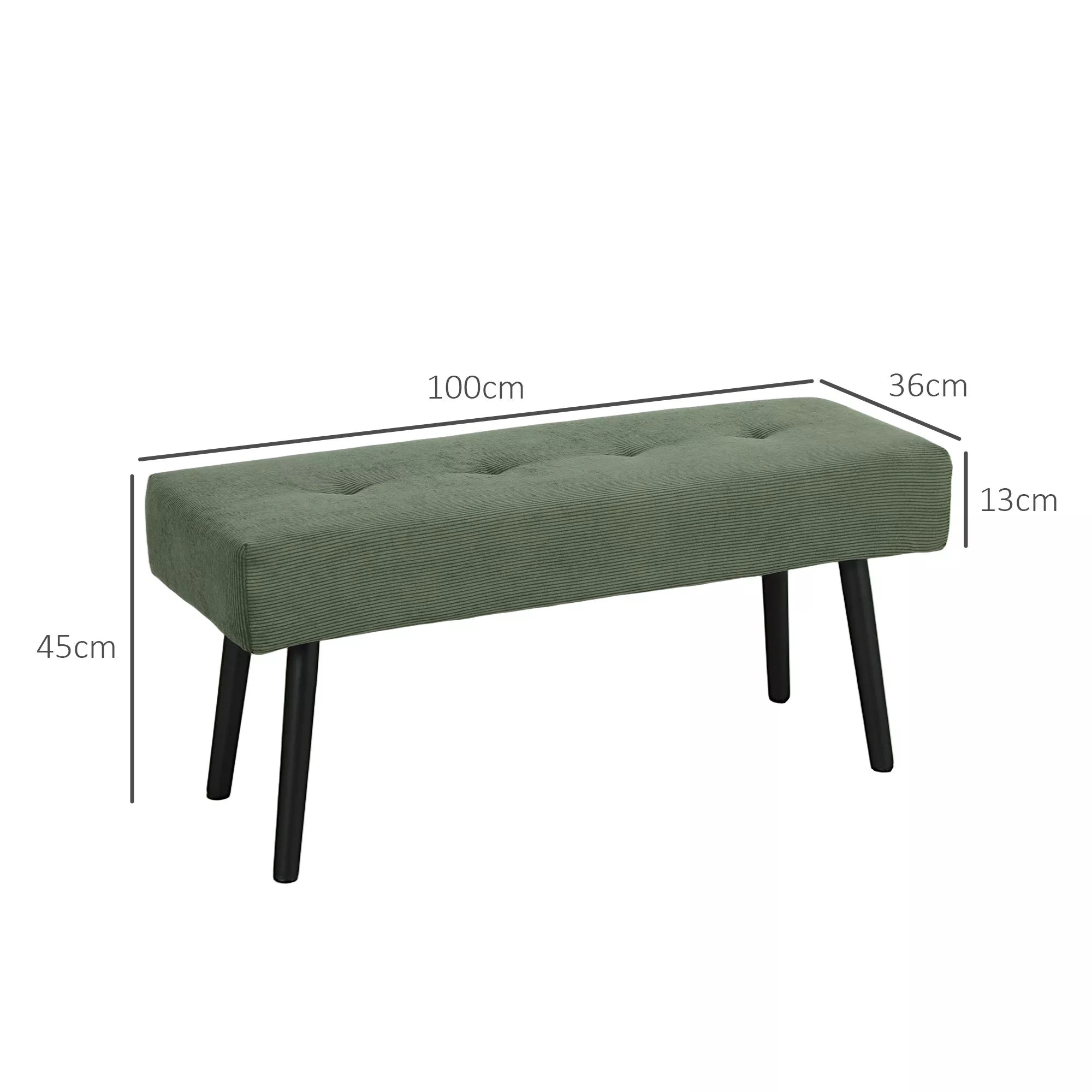 Sėdimoji sofa su velveto apmušalu, lovos sofa su metalinėmis kojomis, batų dėžė 100 x 36 x 45 cm Žalia