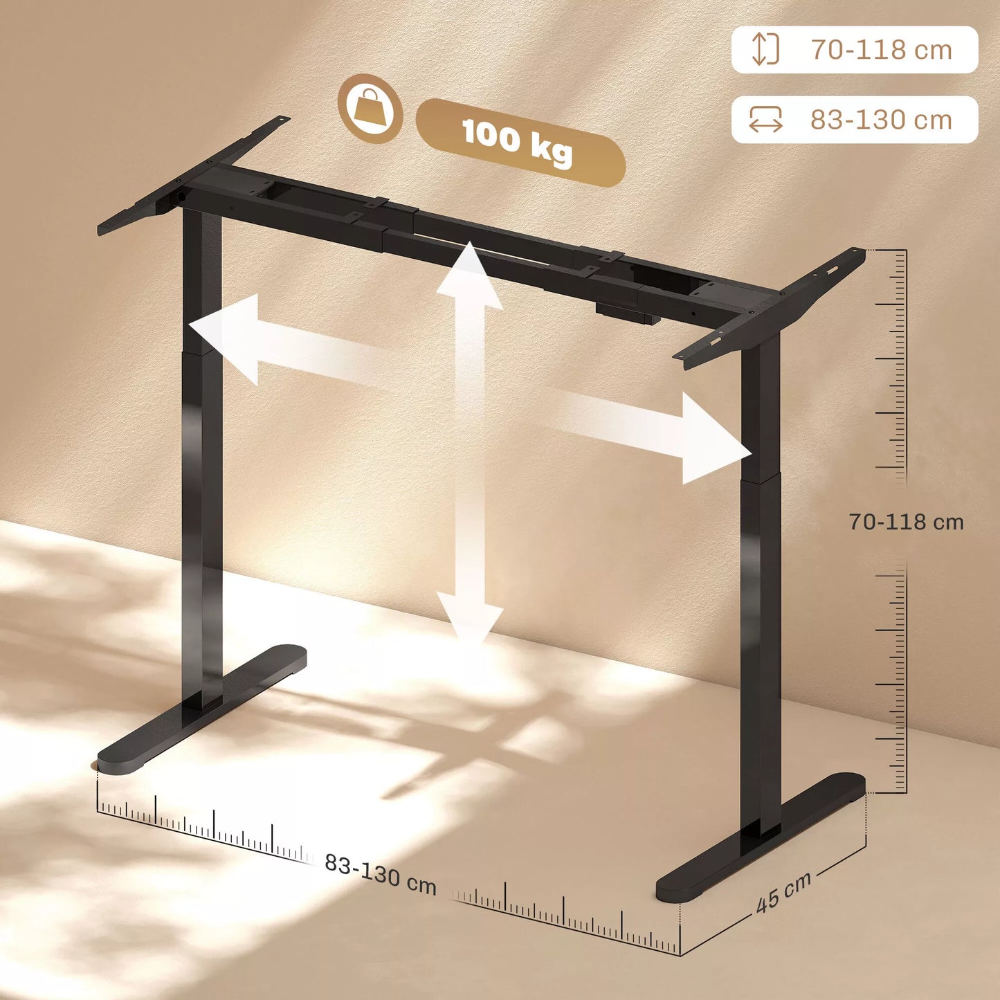 Elektrinis stalo rėmas, reguliuojamas aukštis, su atminties funkcija, plienas, juodas