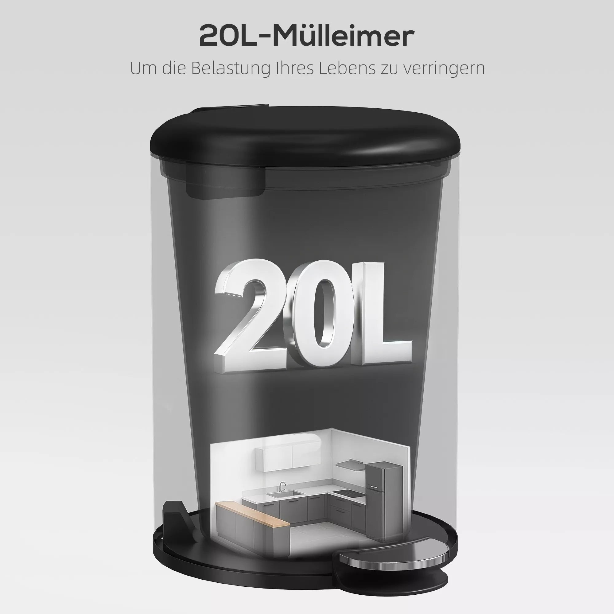 20 litrų virtuvės šiukšliadėžė, atspari pirštų atspaudams metalinė šiukšliadėžė su minkštu uždarymo dangčiu, pėdos pedalu ir išimamu kibiru, juoda