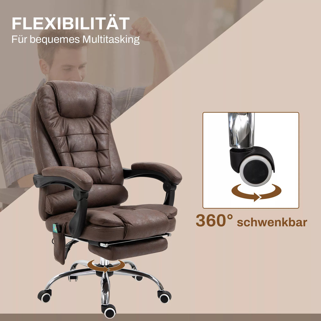 Masažinė biuro kėdė, atlošimo ir šildymo funkcija, pasukama, ergonomiška, iki 120 kg, ruda