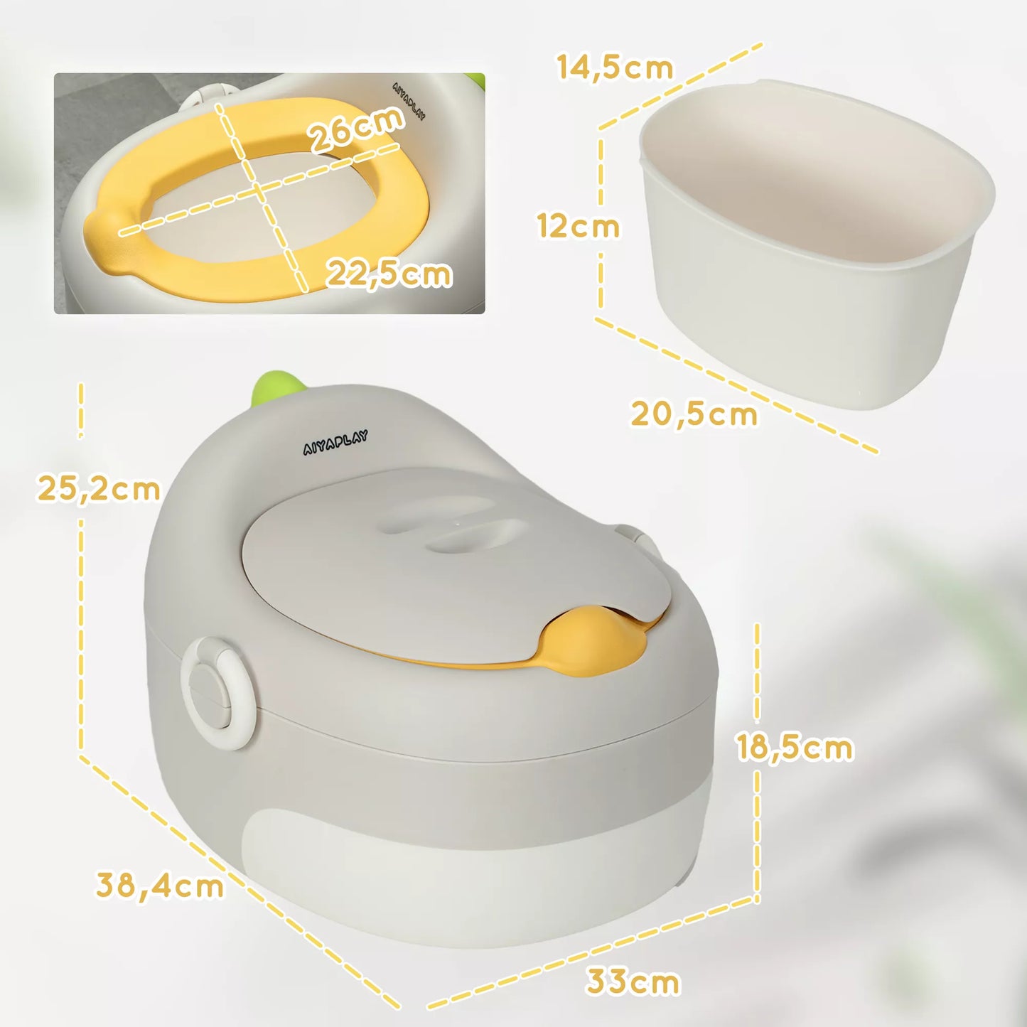 3-in-1 vaikiškas puodelis, nuimama sėdynė, dirbtinės odos paminkštinimas, iki 50 kg, nuo 6 mėn. iki 6 metų, pilkas