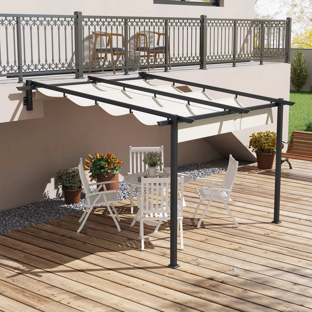 Paviljonas prie sienos su slankiojamu stogu, 3x3 m, kreminės baltos spalvos