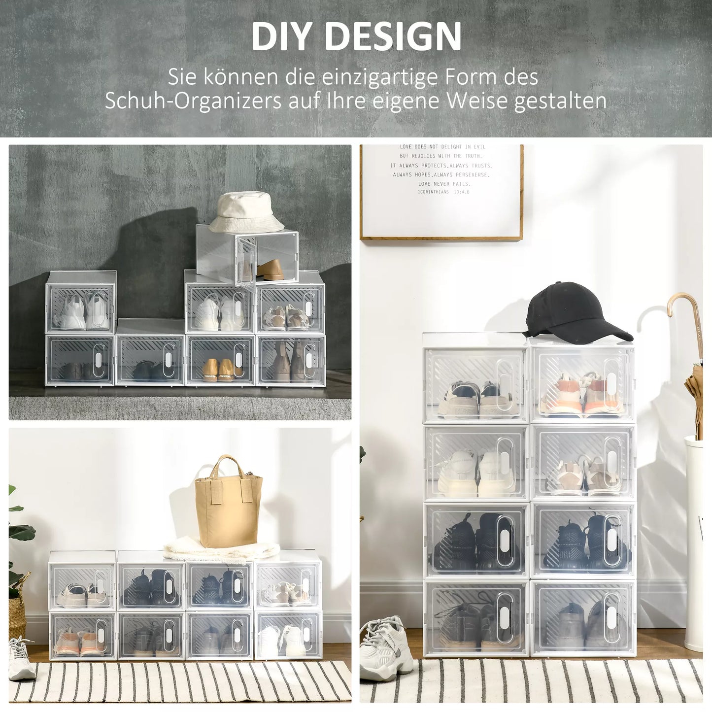 Modulinė lentynų sistema su 8 skyreliais, jungiama, 25 cm x 35 cm x 19 cm, permatoma