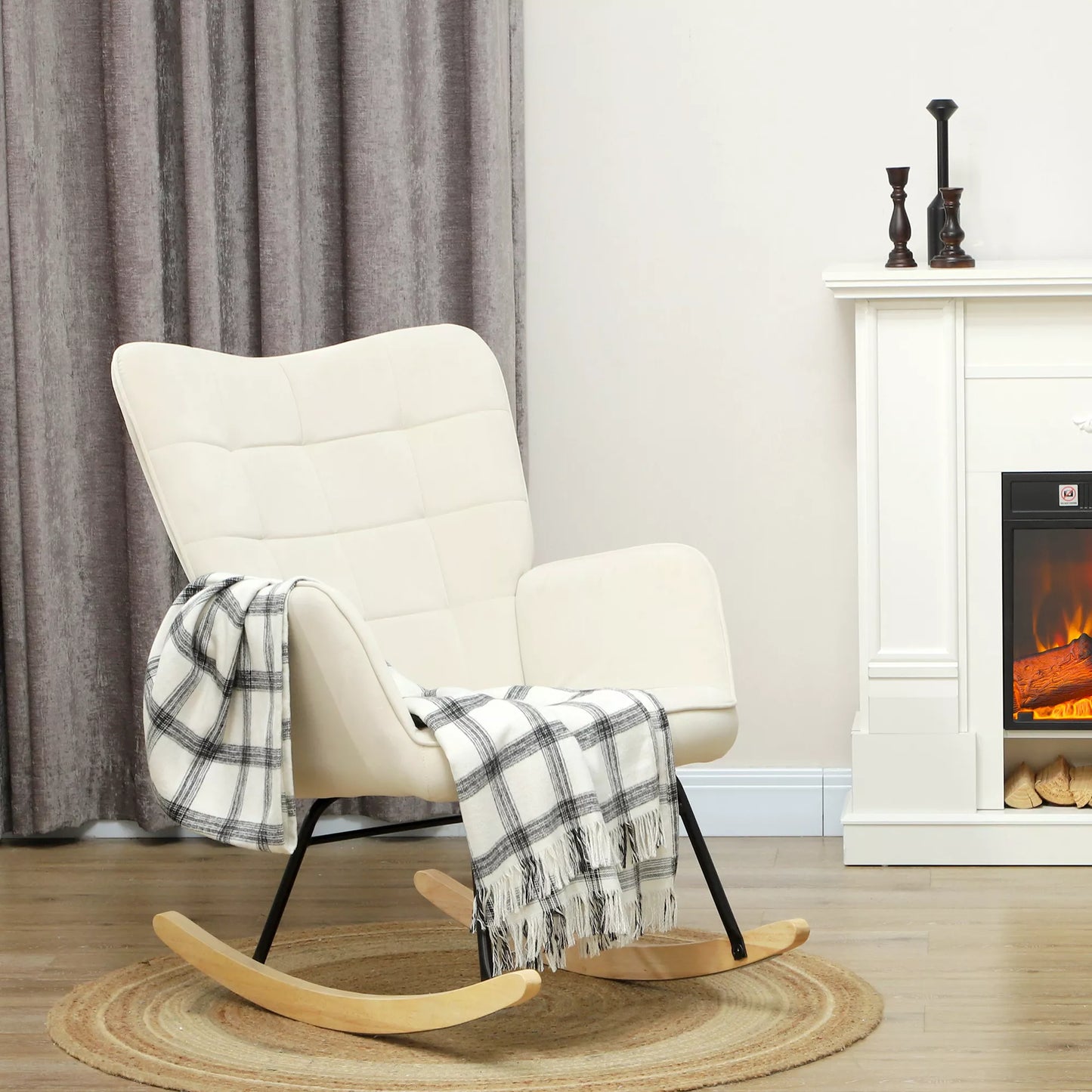 Supamas krėslas, storas paminkštinimas, platus atlošas, buko medienos/plieno rėmas, iki 120 kg, smėlio spalvos