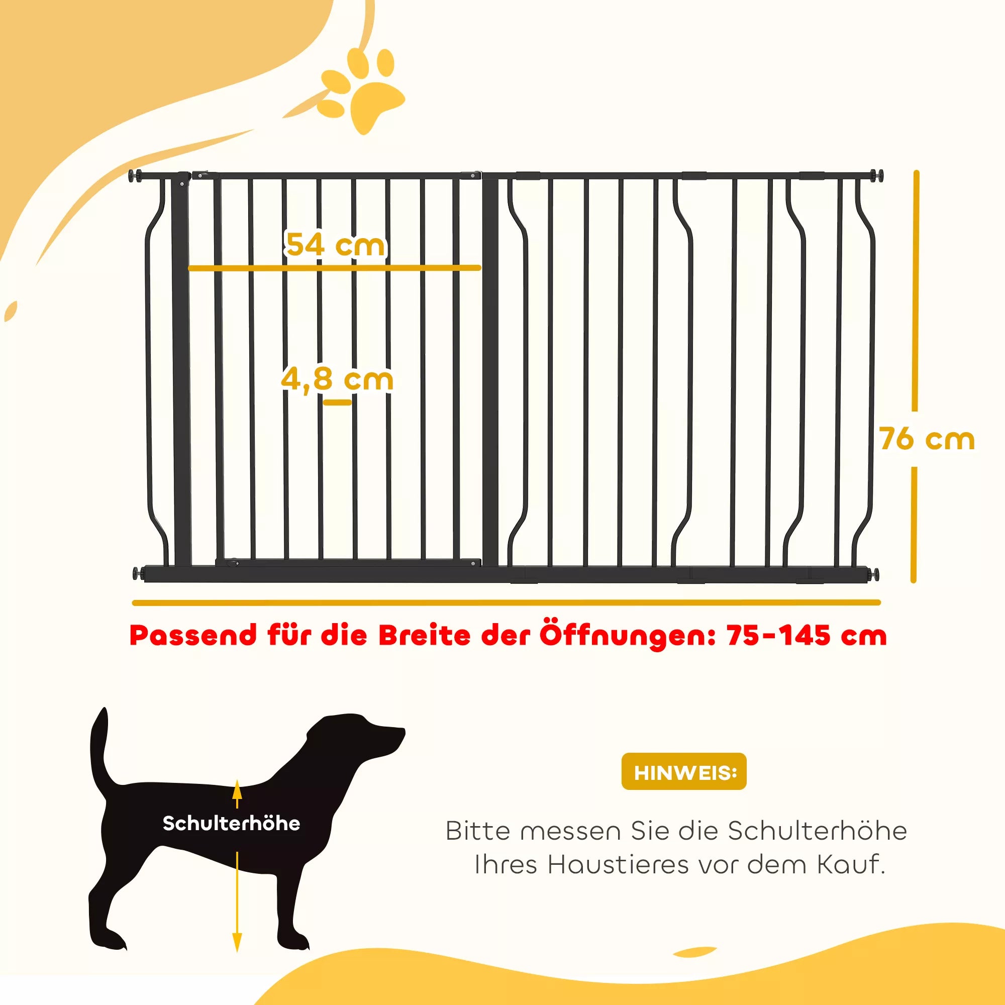 Šunų apsauginė grotelė  Apsauginė grotelė, dviejų krypčių atidarymas, sieninis laikiklis su spaustukais, reguliuojamas nuo 75 iki 145 cm