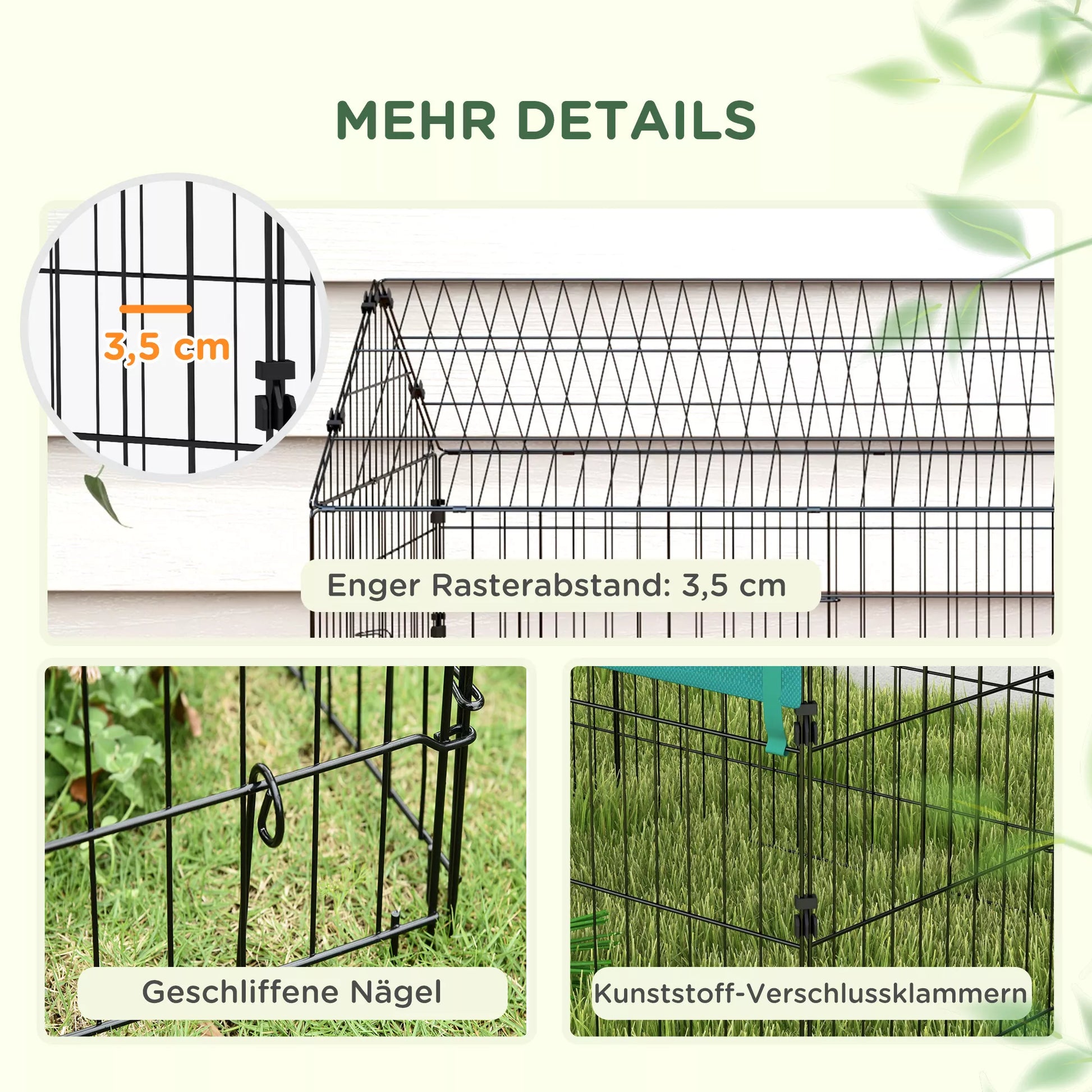 Mažų gyvūnų aptvaras su stogu, 4 durimis, atsparus atmosferos poveikiui, plienas/poliesteris, 220x85x103 cm, žalias/juodas