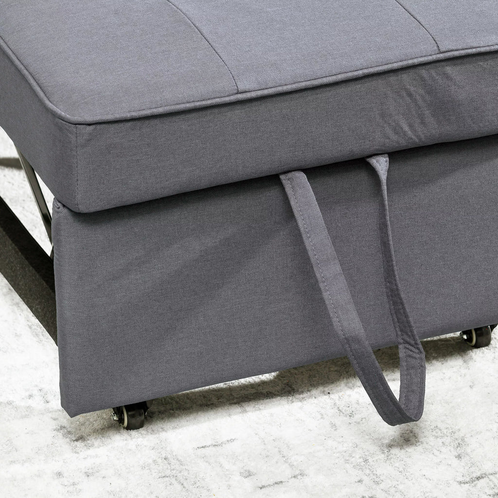 Miegamoji sofa-lova, 2 vietų fotelis su miegojimo funkcija, sulankstomas minkštasuolis su 2 pagalvėlėmis, su lino imitacijos apmušalu, tamsiai pilka