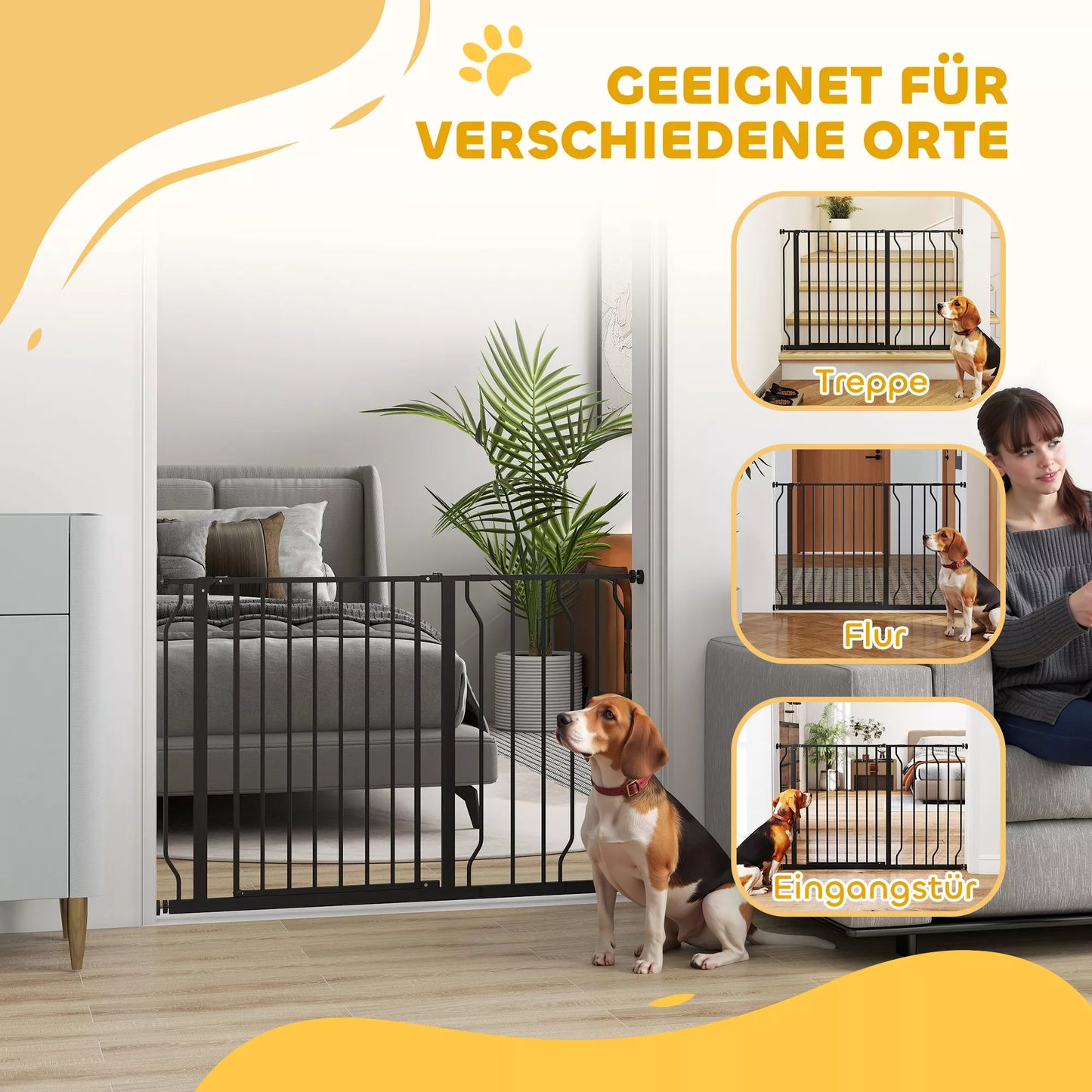 Šunų apsauginis barjeras, tvirtinamas spaustuvu, reguliuojamas ilgis, plienas/ABS, 75-115 x 76cm, juodas