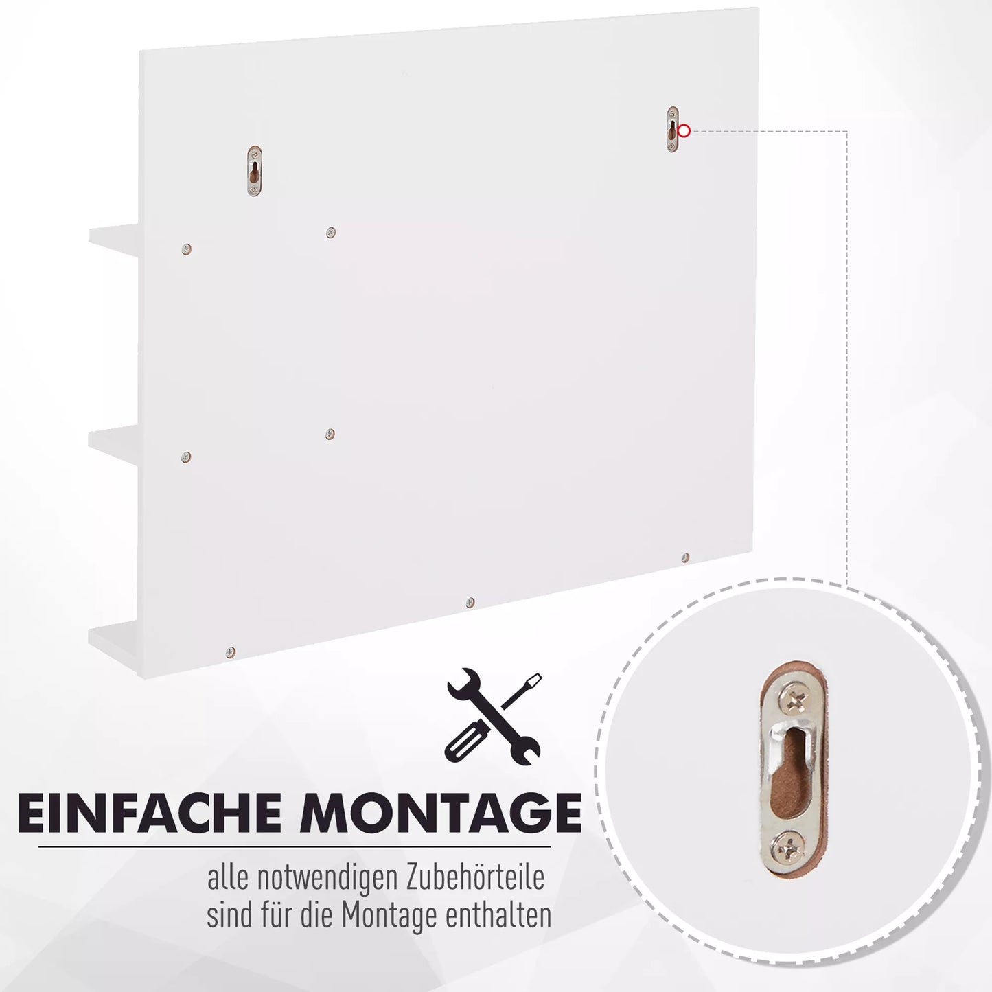 Vonios veidrodis su 3 lentynomis, sieninis veidrodis, vonios veidrodis, veidrodinė lentyna vonios kambariui, balta, 60 x 10 x 48 cm