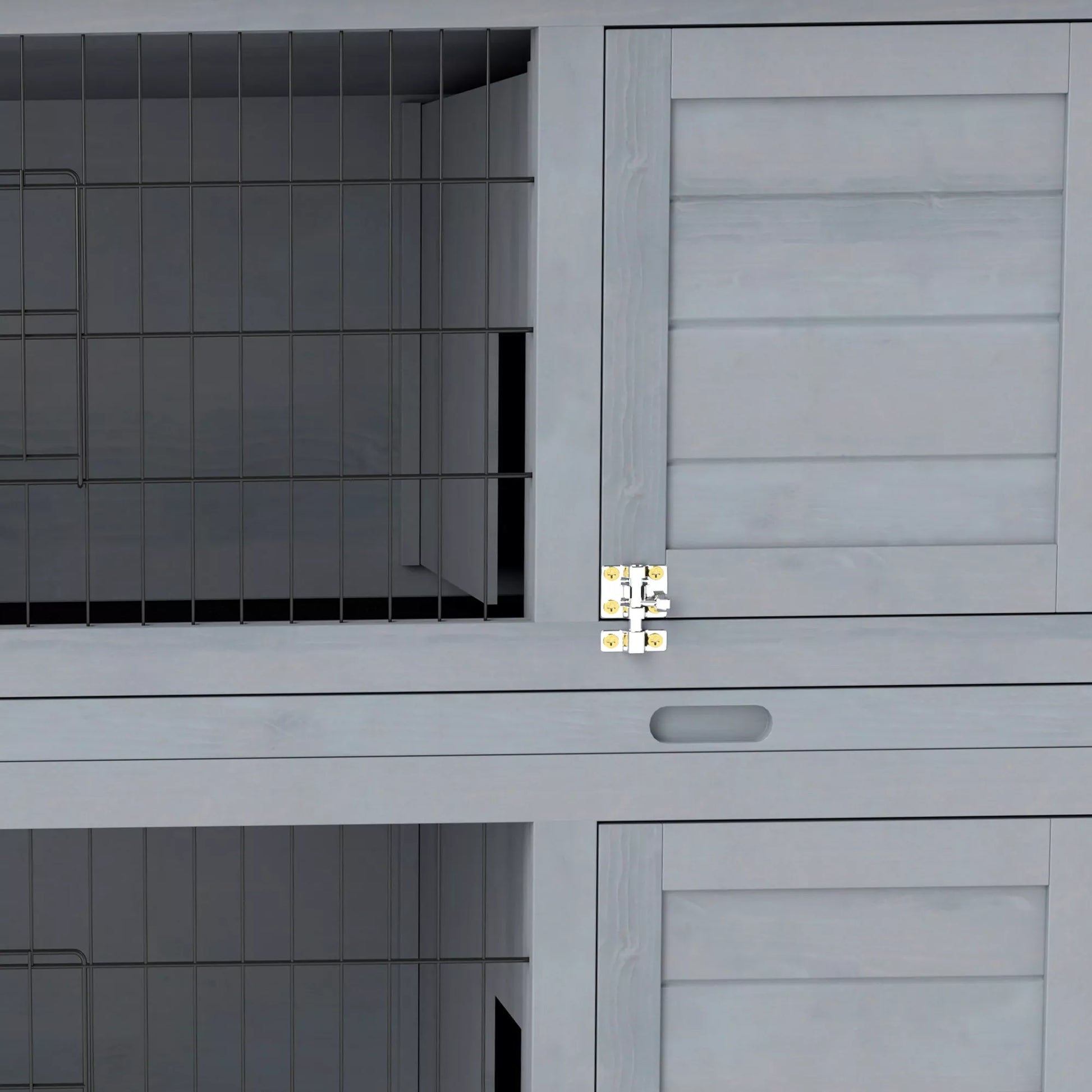 Triušių narvas, dviejų aukštų su ištraukiamu padėklu, medis ir bituminė stogo danga, 136,4x50x93 cm, pilkas