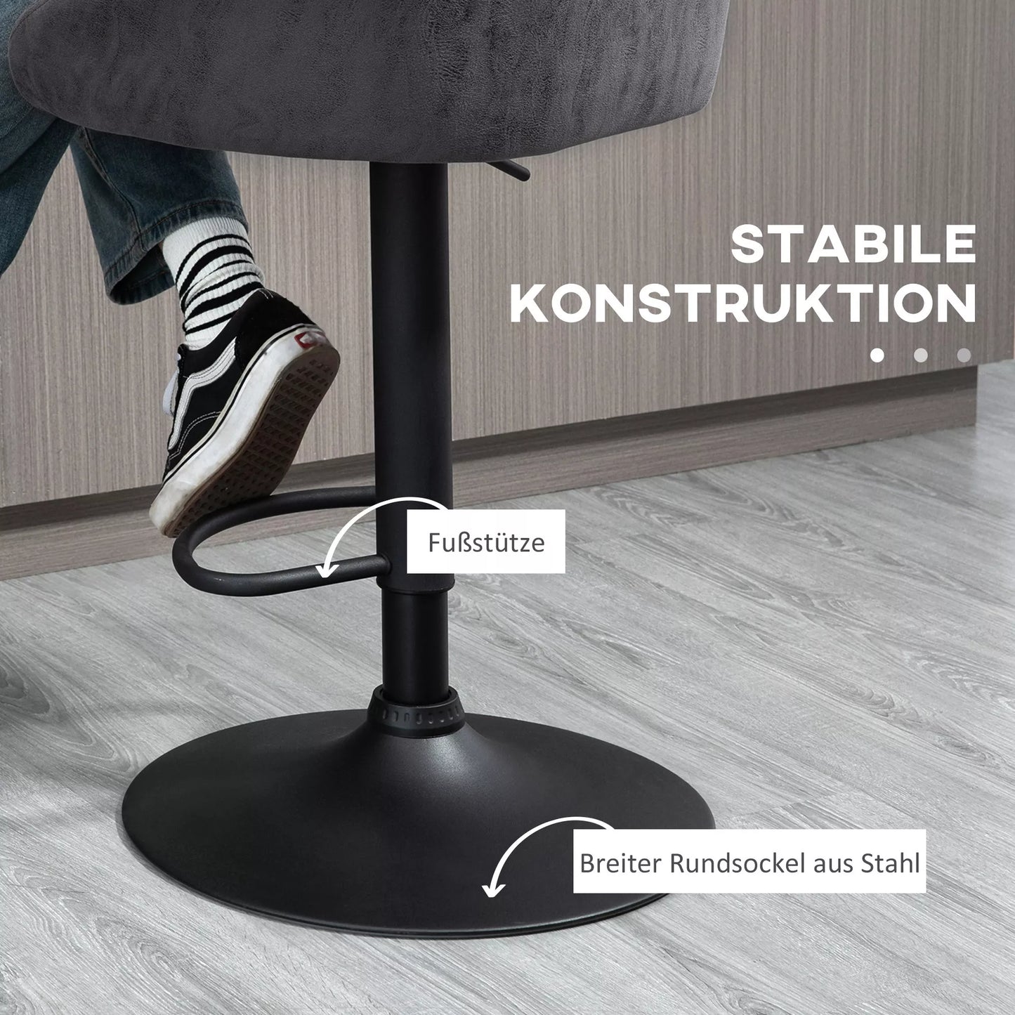 2 vnt. baro kėdžių komplektas, reguliuojamo aukščio, 360 laipsnių pasukimo funkcija, 57 cm x 50 cm x 84-104cm, pilkos spalvos