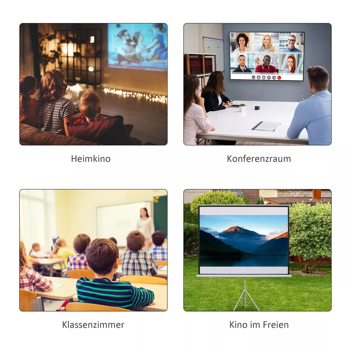 Projektorinė drobė 4:3 formatu, kino ekranas, pristatymų paviršius namams ar biurui, balta