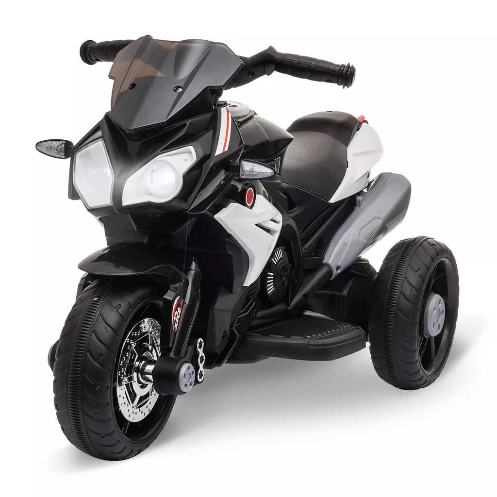 Elektrinis vaikų motociklas, šviesos ir garsai, 3 km/h, įkraunamas, plastikas ir metalas, juodas/baltas