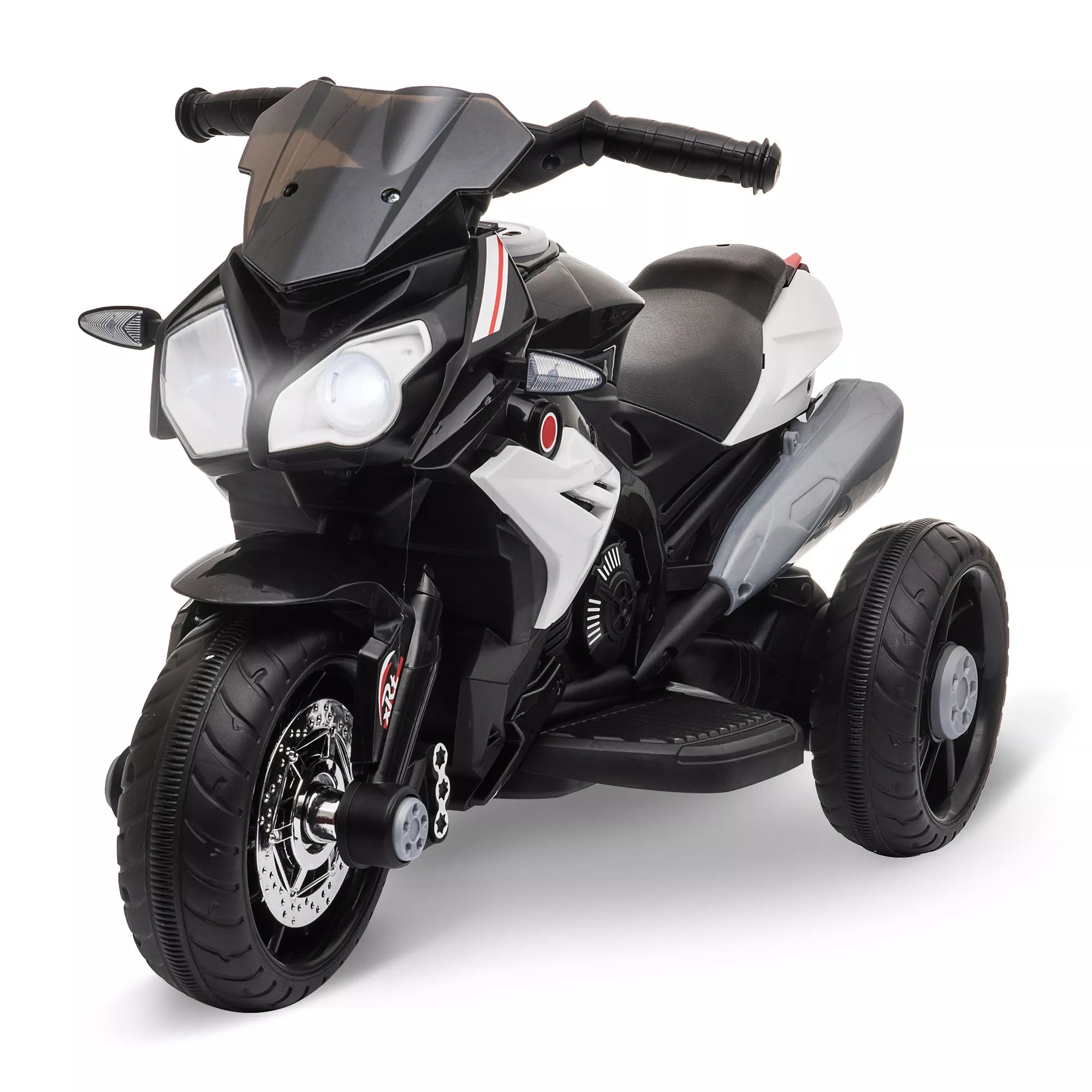 Elektrinis vaikų motociklas, šviesos ir garsai, 3 km/h, įkraunamas, plastikas ir metalas, juodas/baltas