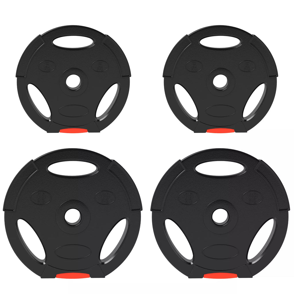 4 vnt. svorių plokščių rinkinys treniruotėms, sporto salėms, namų treniruotėms, jėgos treniruotėms, 2 x 10 kg ir 2 x 5 kg, juodos spalvos