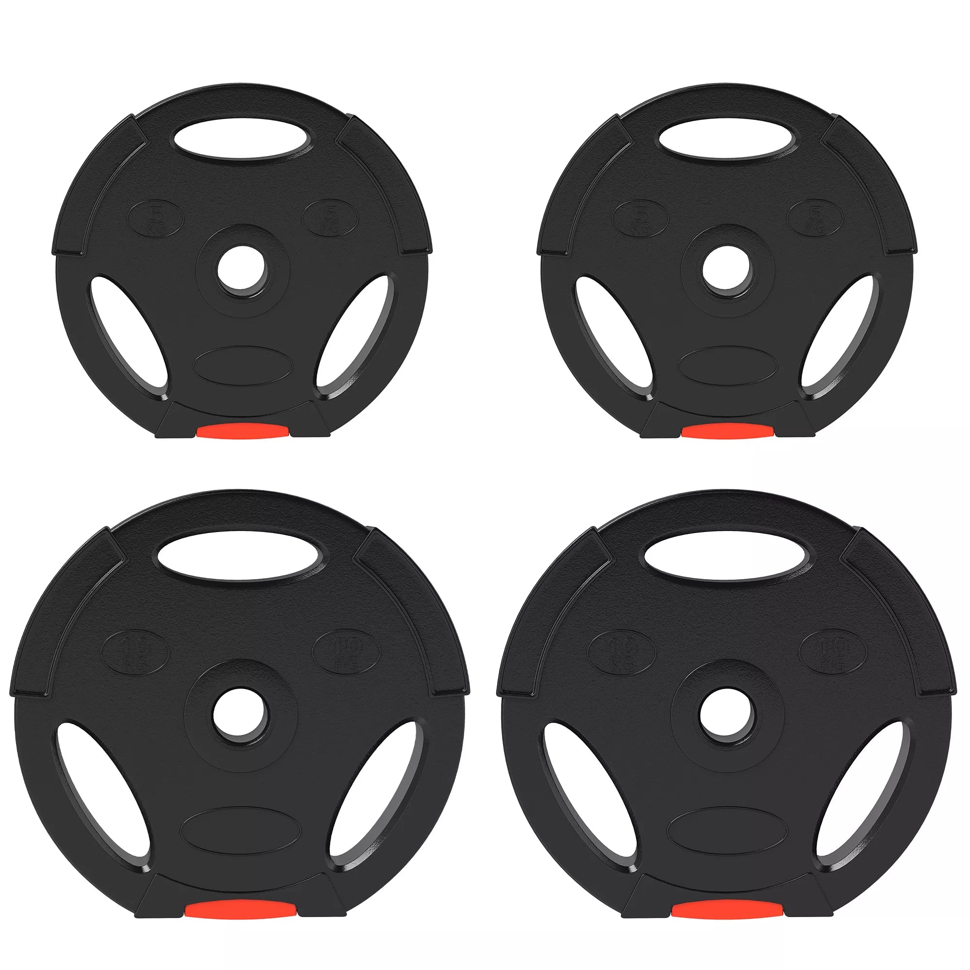 4 vnt. svorių plokščių rinkinys treniruotėms, sporto salėms, namų treniruotėms, jėgos treniruotėms, 2 x 10 kg ir 2 x 5 kg, juodos spalvos