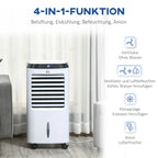 10L 4 in 1 mobilus oro kondicionierius su oro drėkinimu, vandens aušinimu, oro aušintuvu, 8 val. laikmačiu, nuotolinio valdymo pultu, naudojimo plotas 20 m², 60 W, ABS, balta + juoda, 38,2 x 31,6 x 76 cm