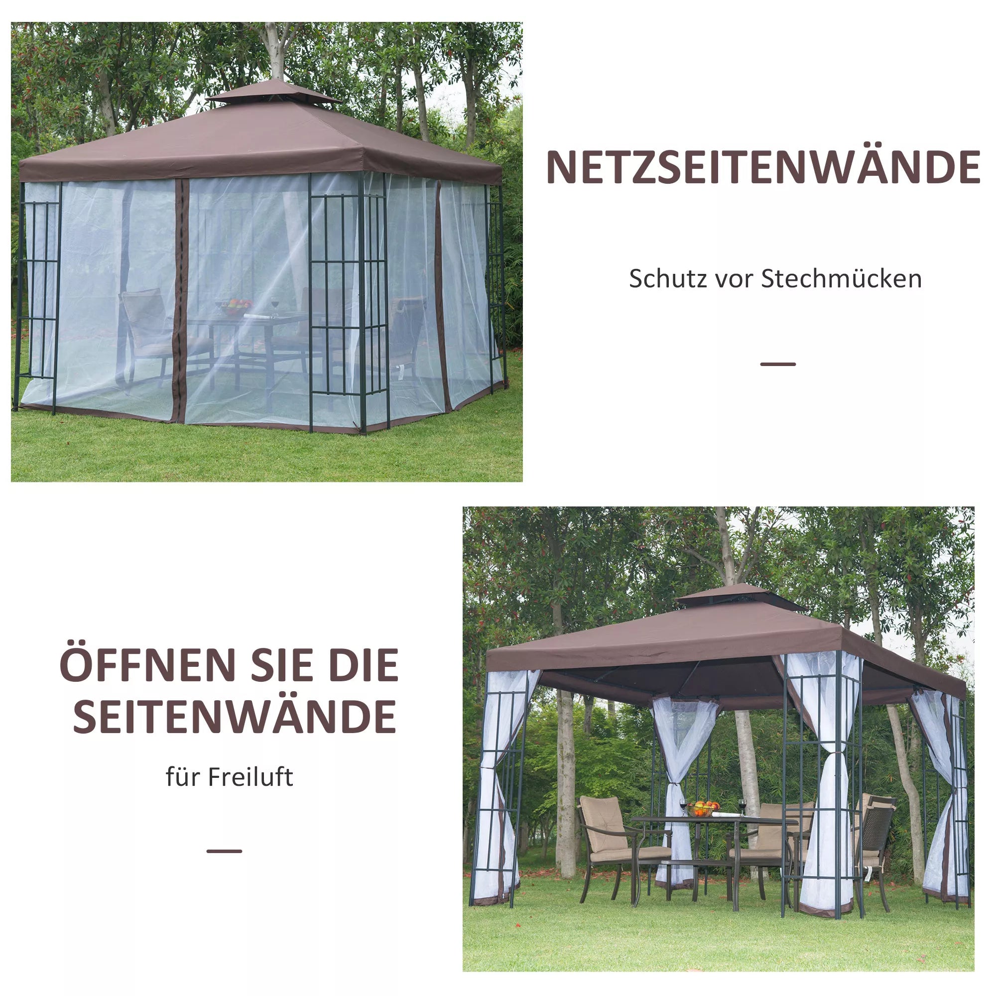Pavilion Sodo paviljonas su moskitų tinklais šoninėmis sienomis, šventinis palapinė su dvigubu stogu, sodo palapinė Šventinė palapinė 2,97x2,97m