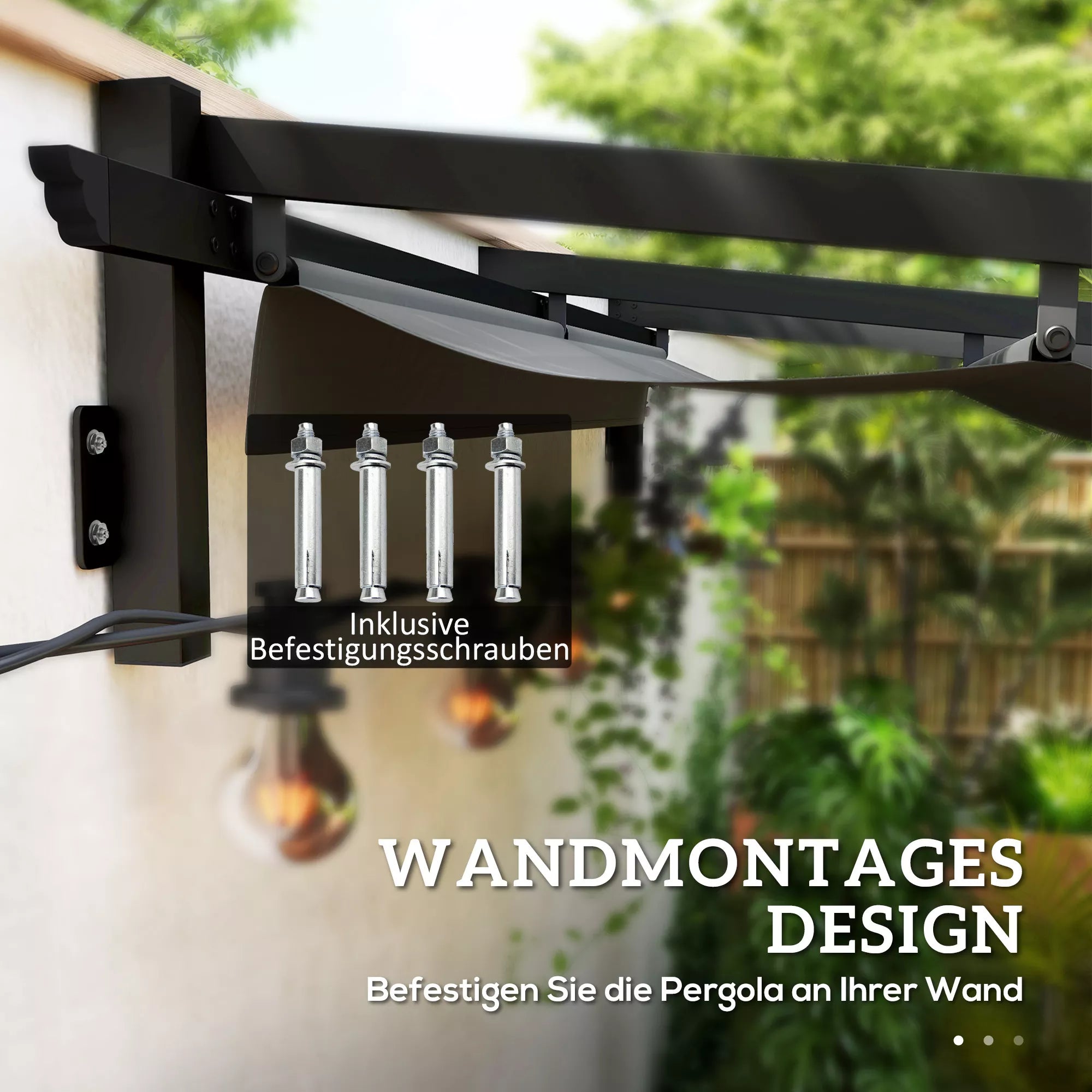 Pavilionas, 3 x 3 m Pergola, Vėjo nepraleidžiantis terasos stogas, Montavimas prie sienos, Reguliuojamas stogas, Skirtas sodui, terasai, Tamsiai pilkos spalvos